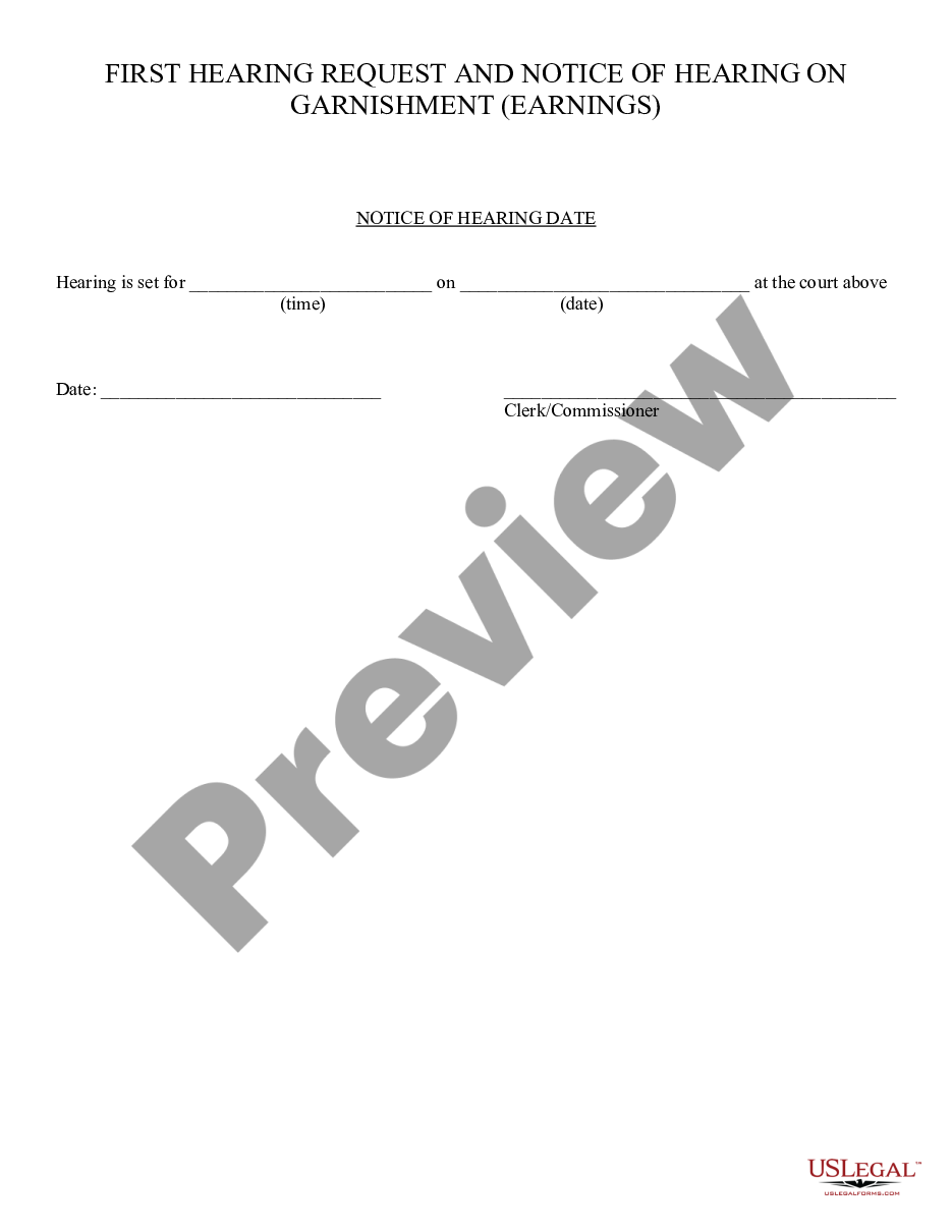 page 1 1st Request and Notice of Hearing of Garnishment Earnings preview