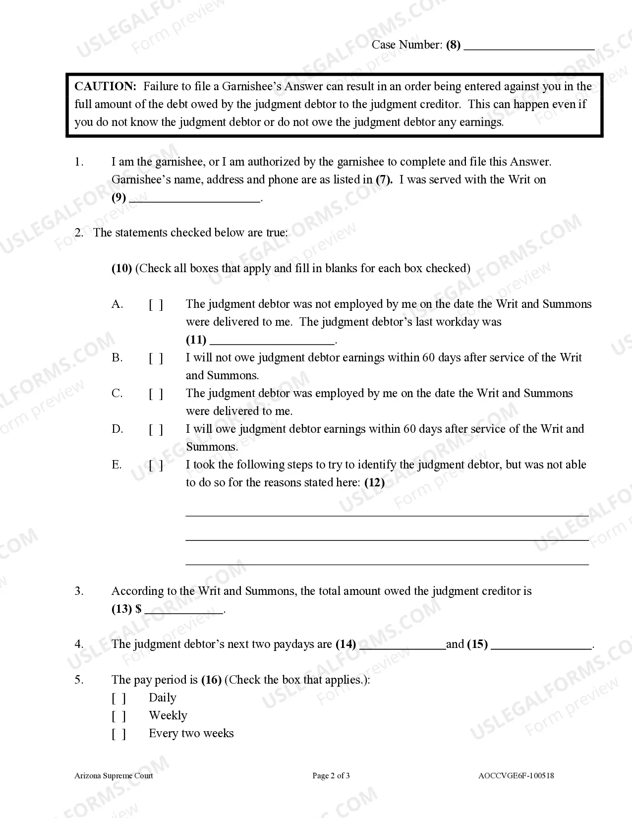 Preview Garnishee Answer