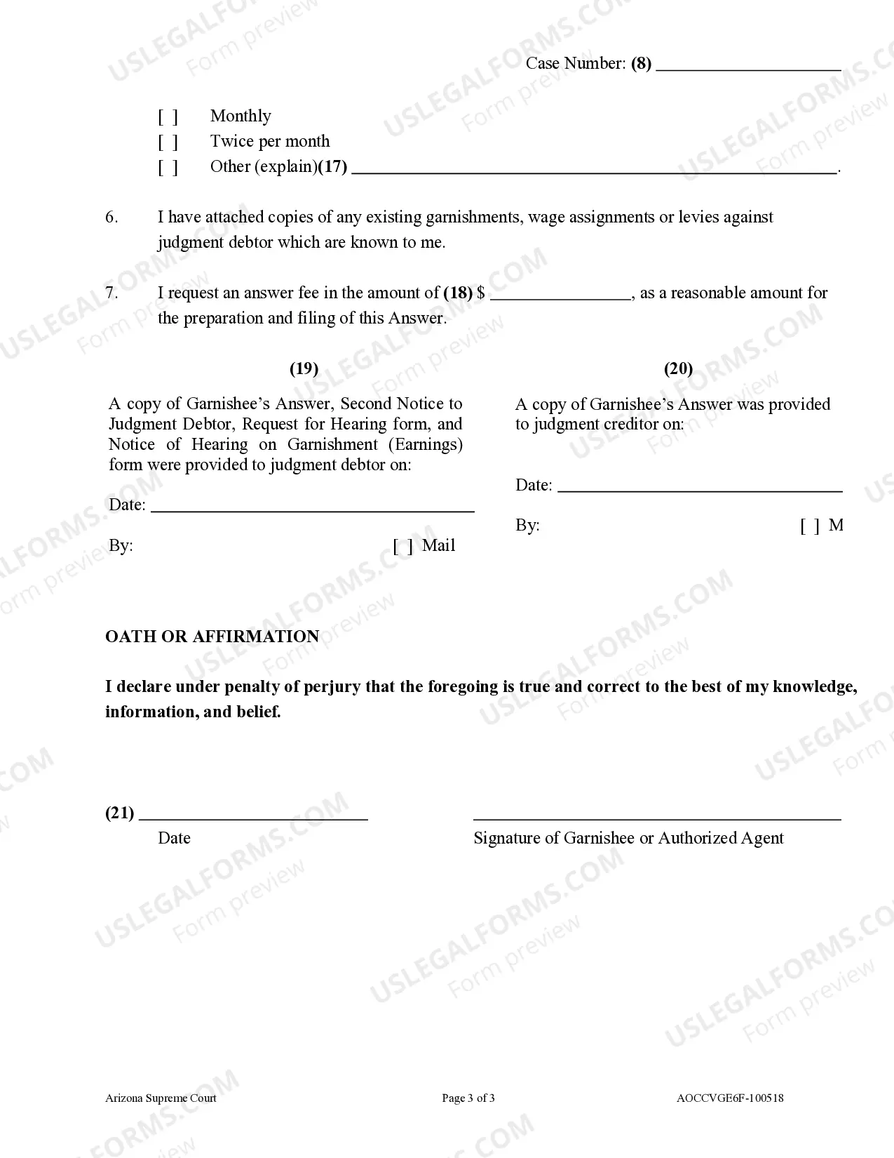 Preview Garnishee Answer