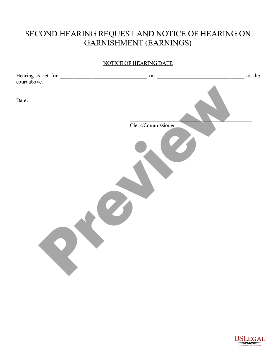 page 1 2nd Request and Notice of Hearing of Garnishment Earnings preview