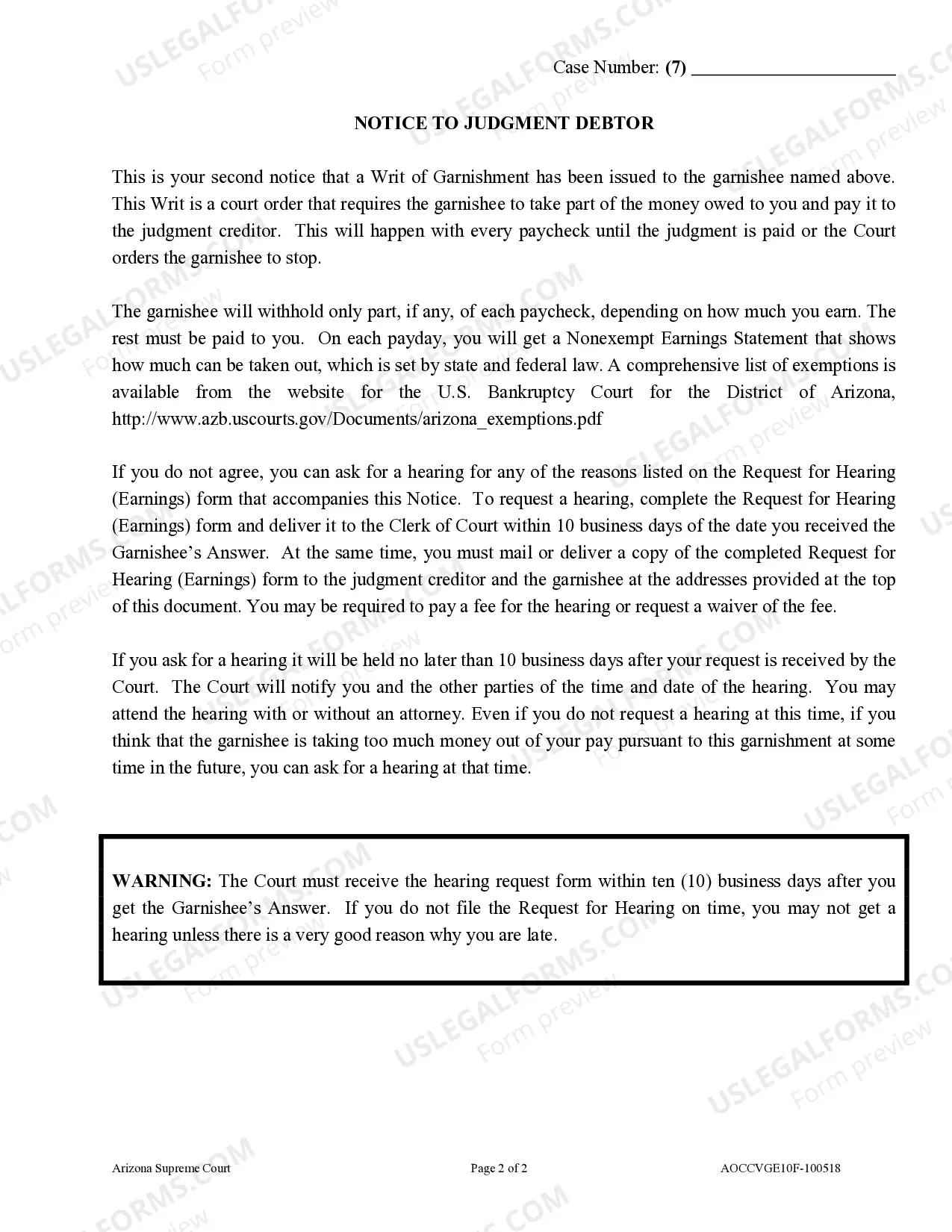 Preview Second Notice to Judgment Debtor of Garnishment