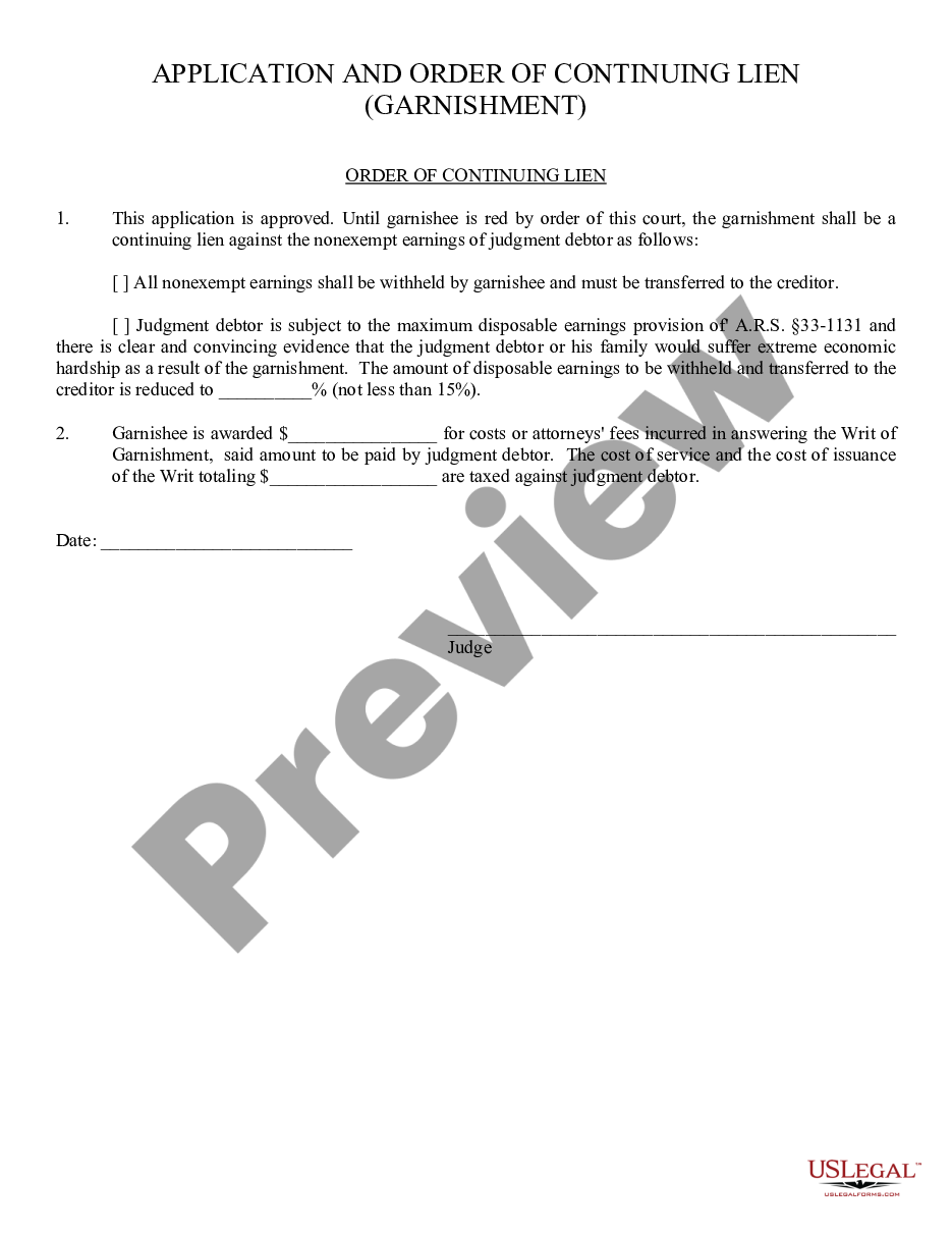 page 1 Application and Order of Continuing Lien preview