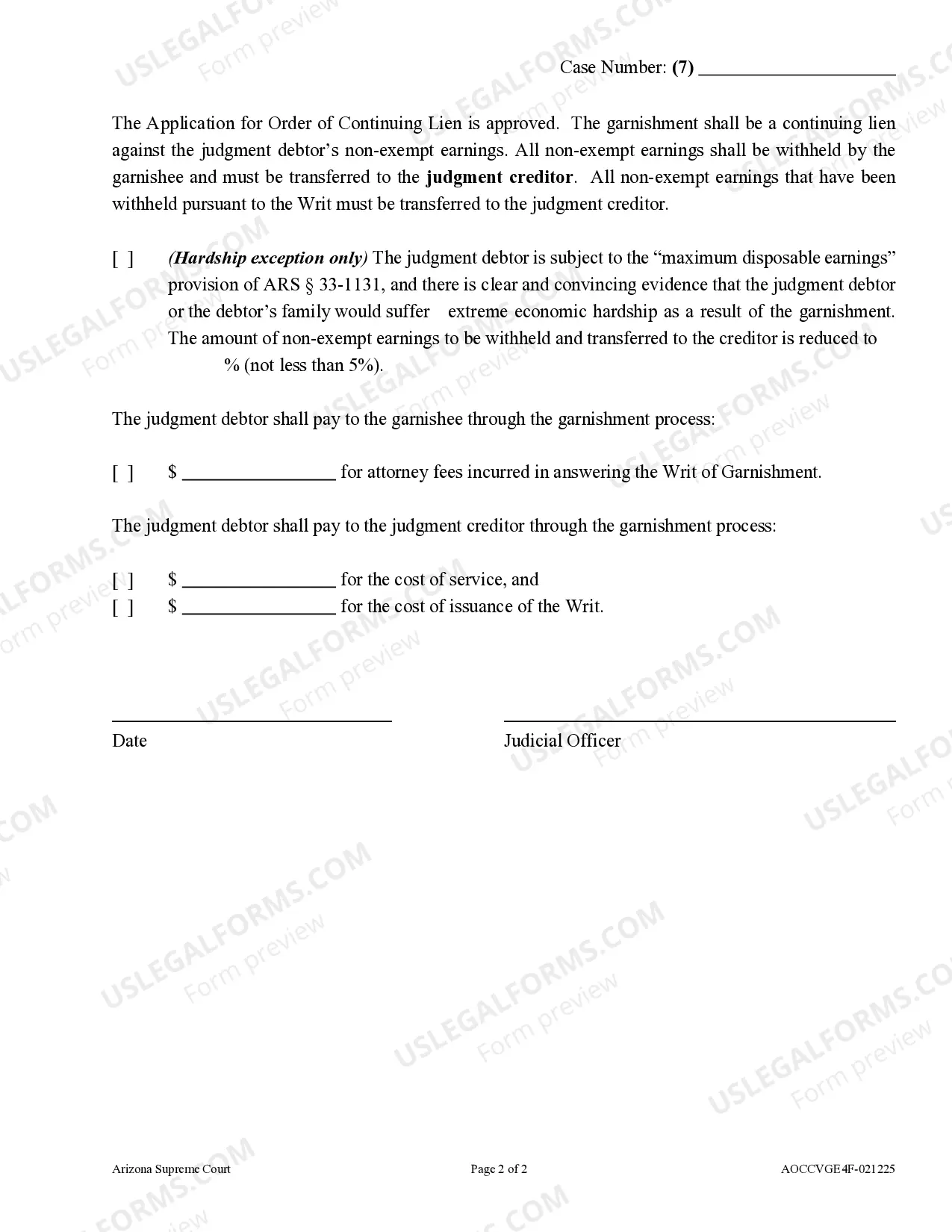 Preview Application for Order of Continuing Lien