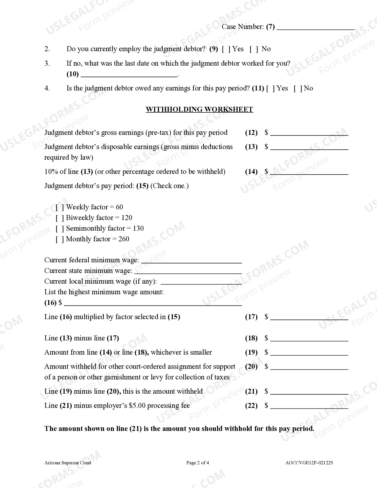 Preview Garnishee's Nonexempt Earnings Statement (Not for Support of a Person)