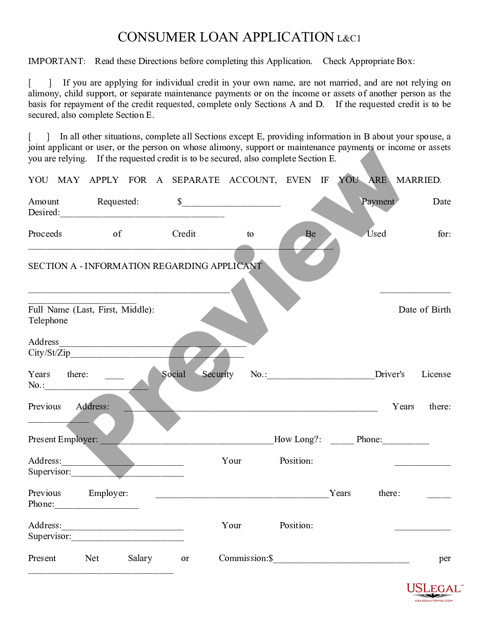 page 0 Consumer Loan Application preview