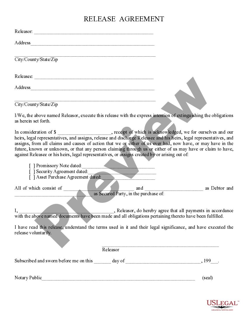 Arizona Release of All Claims US Legal Forms