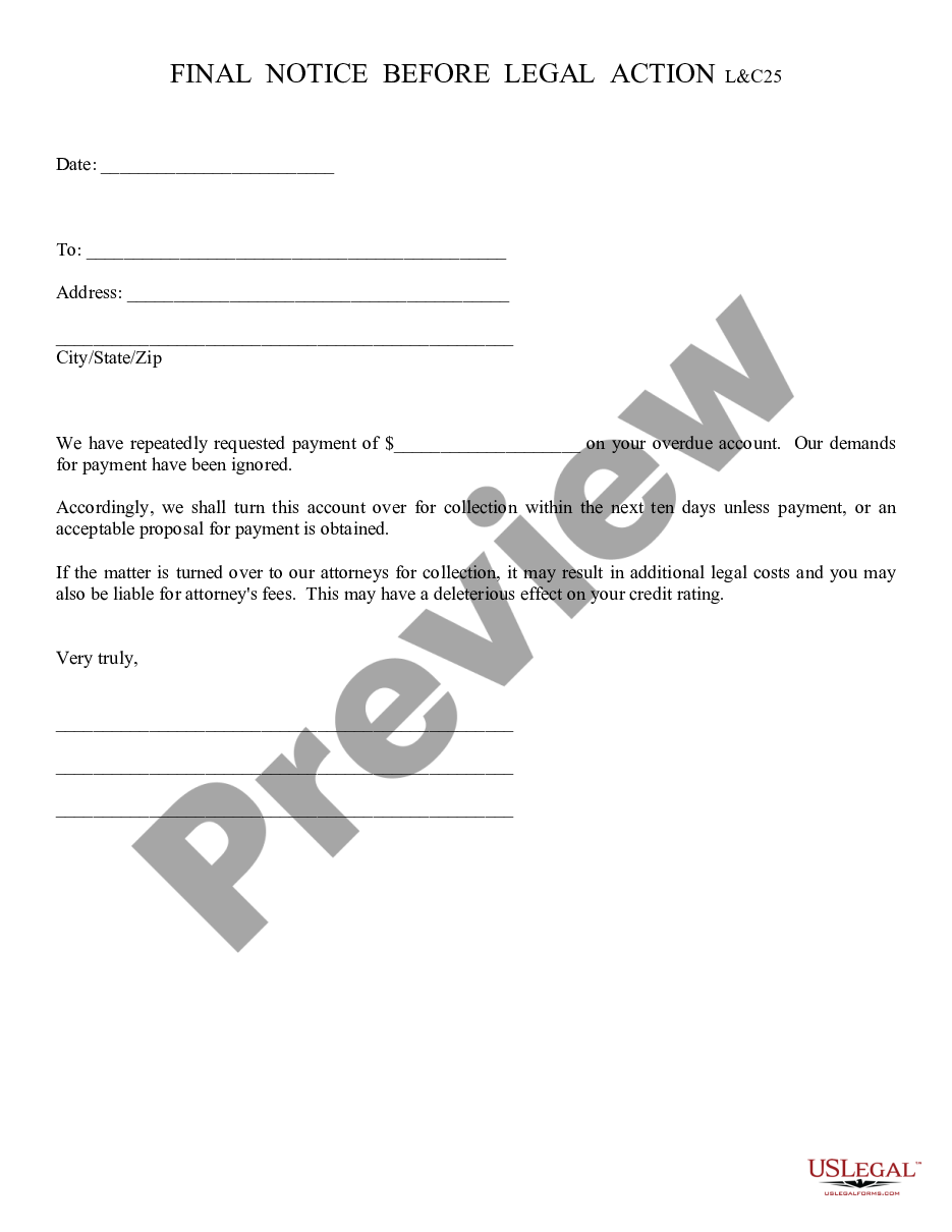 form Final Notice Before Legal Action preview