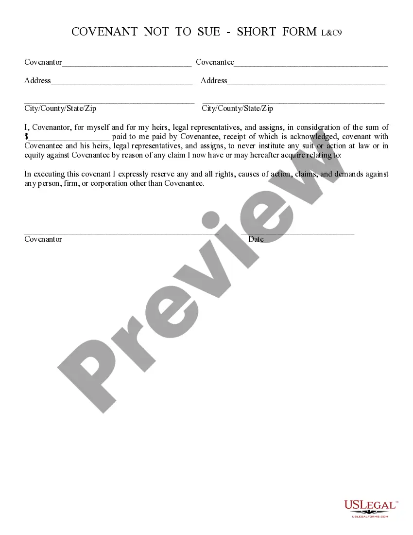 Get Covenant Not to Sue, Short Form Preview Covenant Not to Sue, Short Form