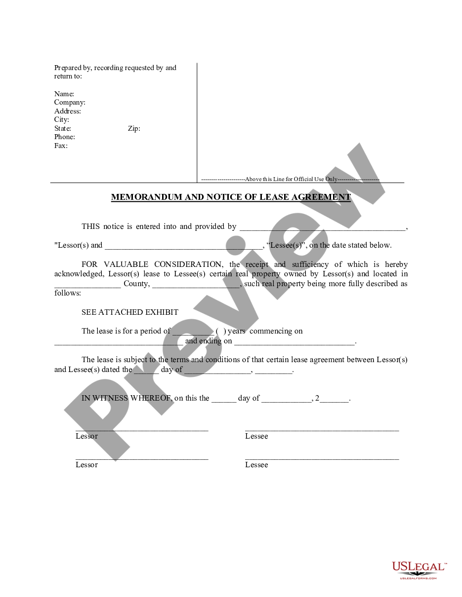 page 0 Notice of Lease for Recording preview