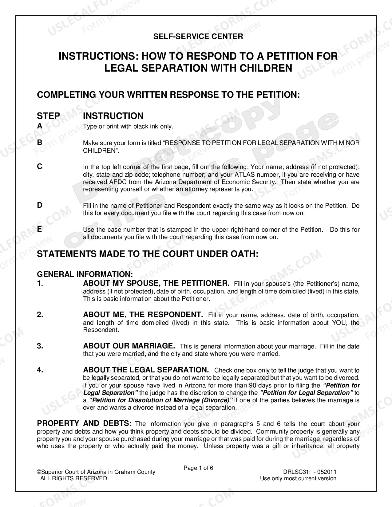 Preview Response to Petition for Legal Separation with Minor Children for Respondent Only