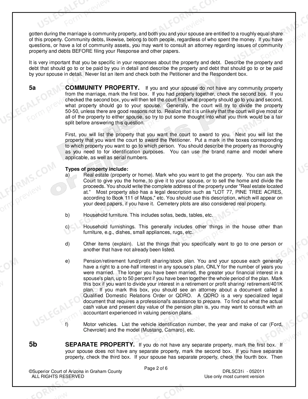 Preview Response to Petition for Legal Separation with Minor Children for Respondent Only