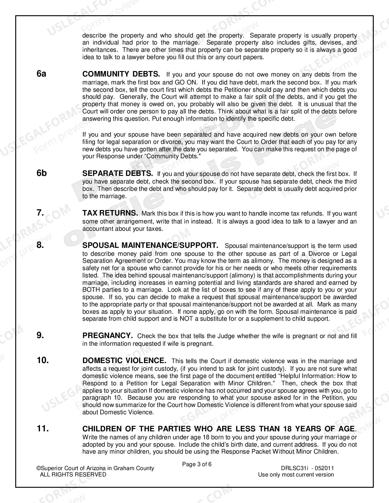 Preview Response to Petition for Legal Separation with Minor Children for Respondent Only