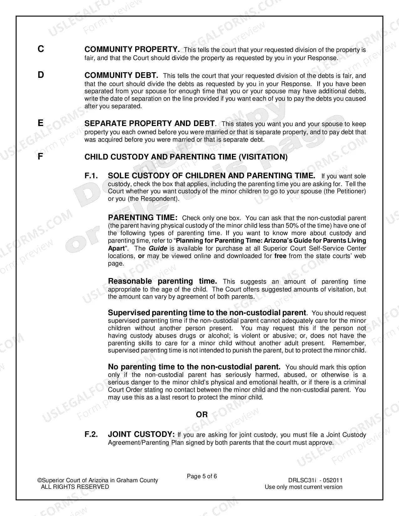 Preview Response to Petition for Legal Separation with Minor Children for Respondent Only