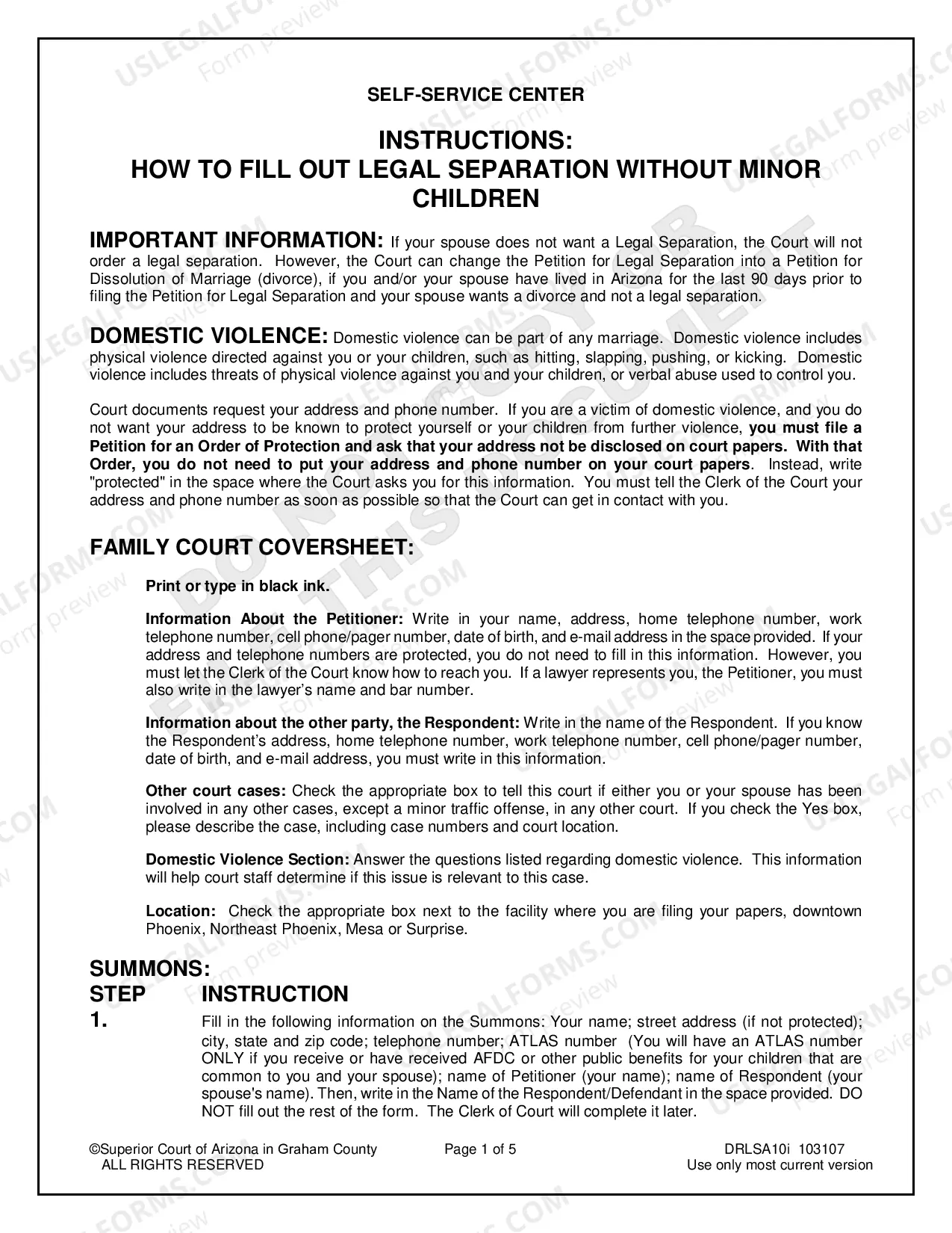 Preview Petition for Legal Separation without Minor Children for Petitioner Only