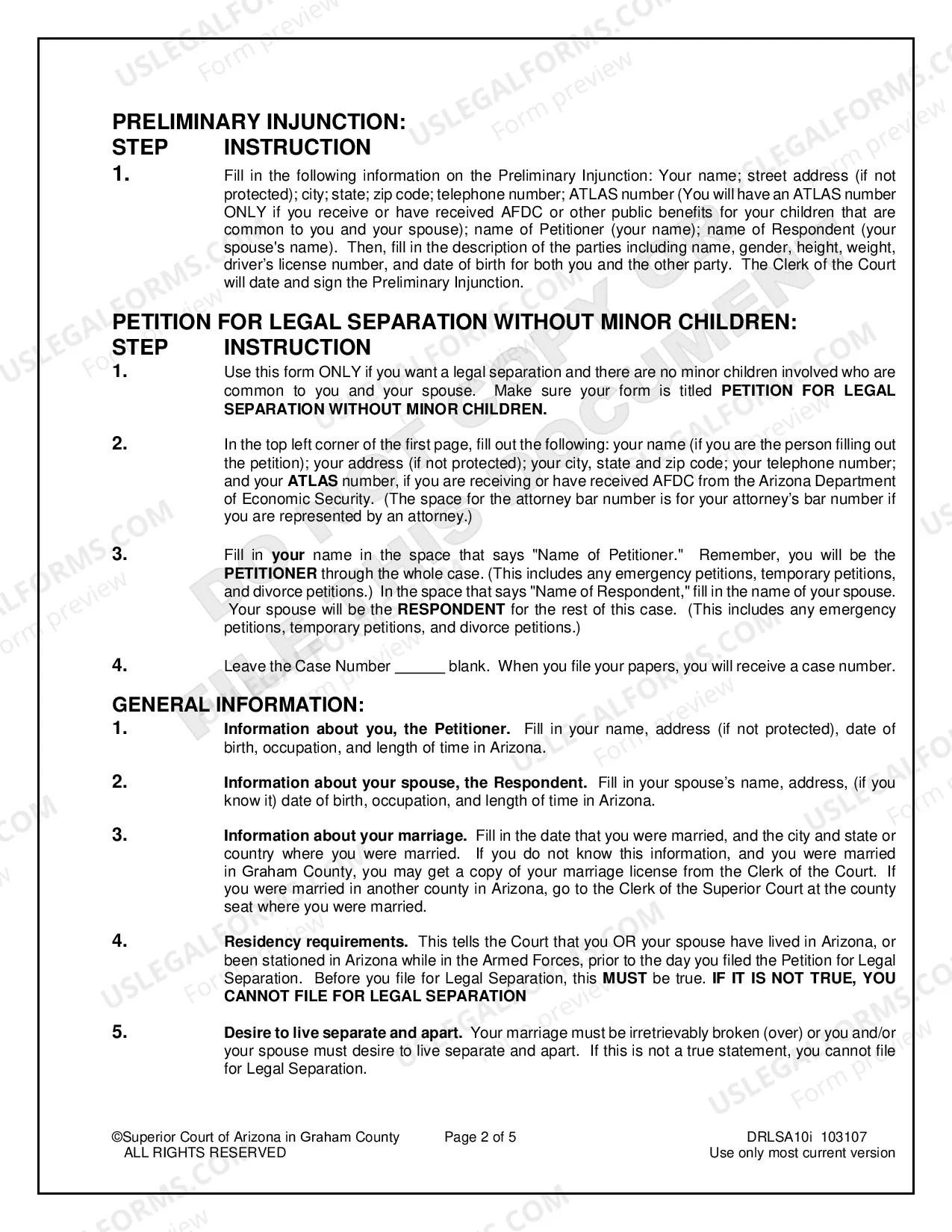 Preview Petition for Legal Separation without Minor Children for Petitioner Only
