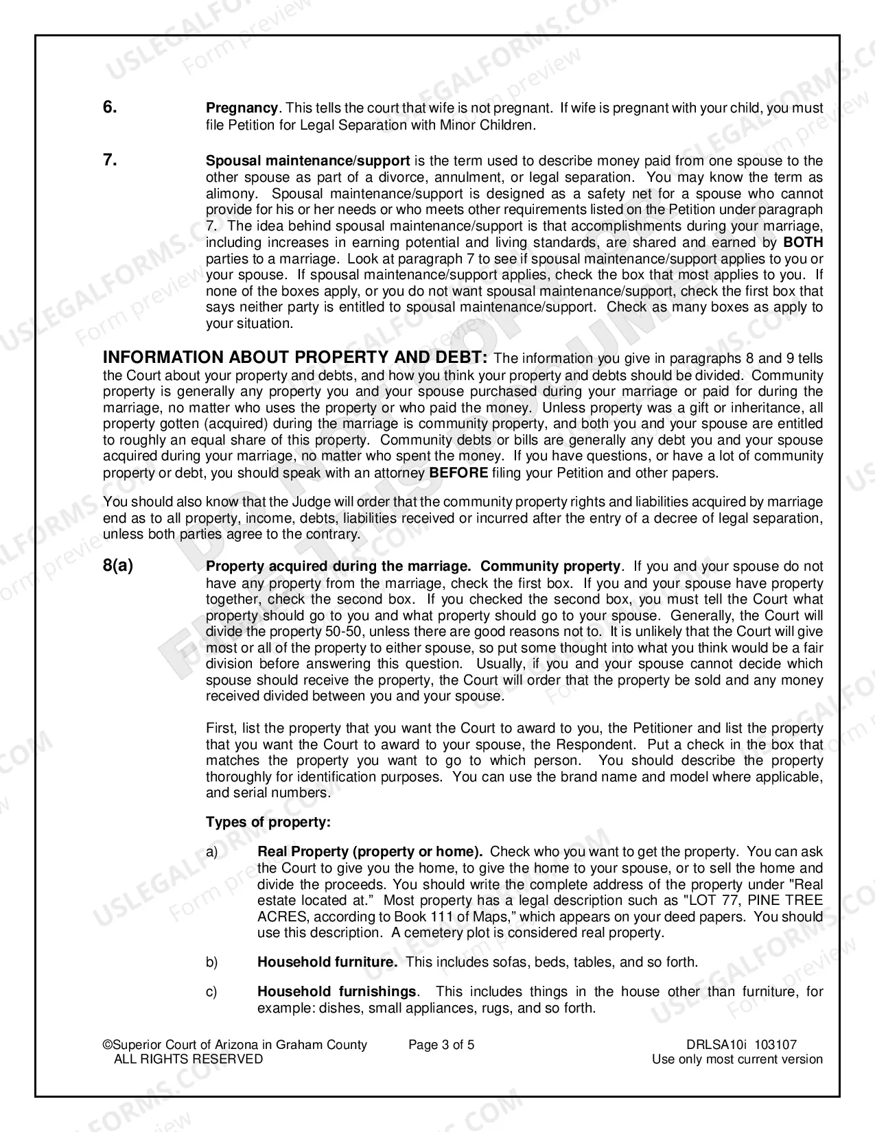 Preview Petition for Legal Separation without Minor Children for Petitioner Only