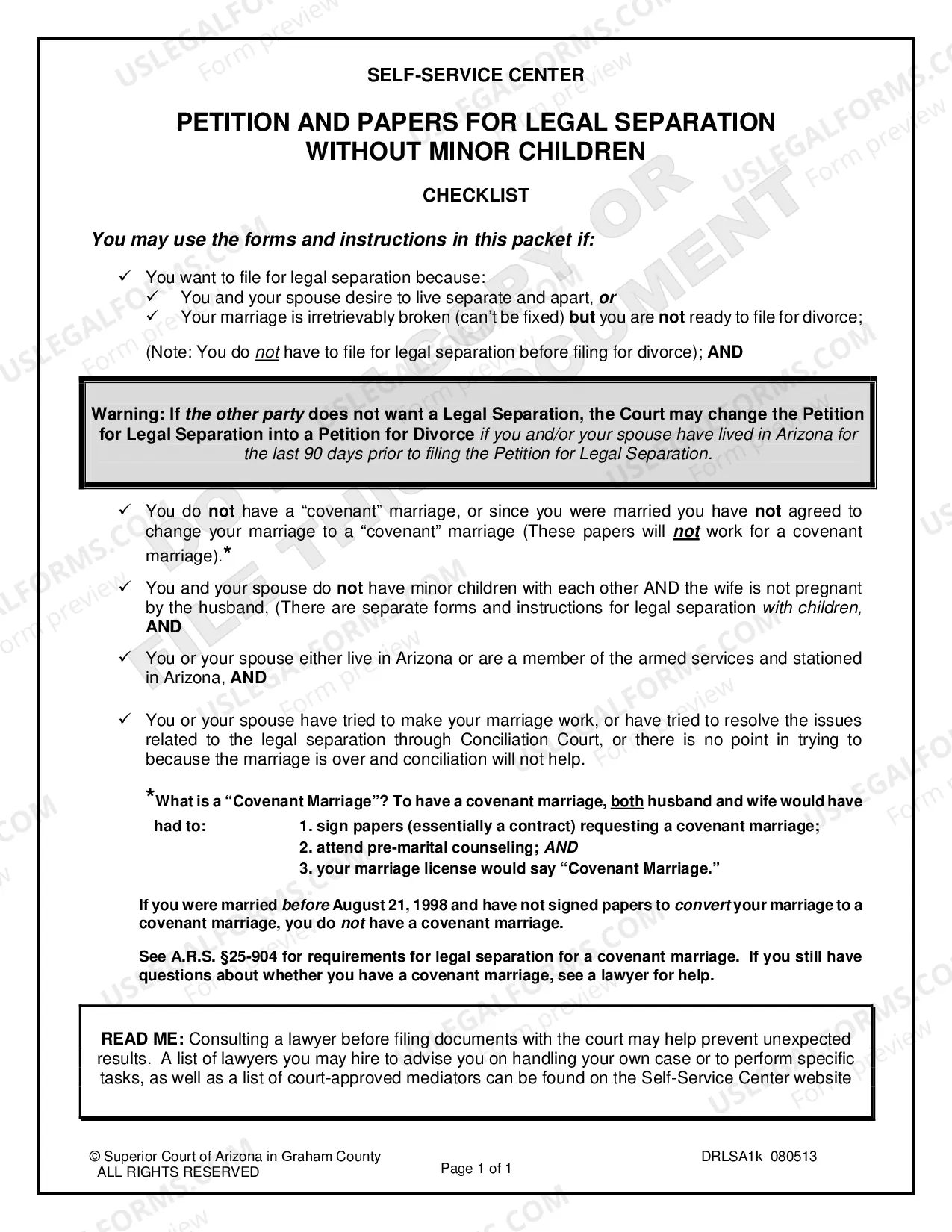 Preview Petition for Legal Separation without Minor Children for Petitioner Only