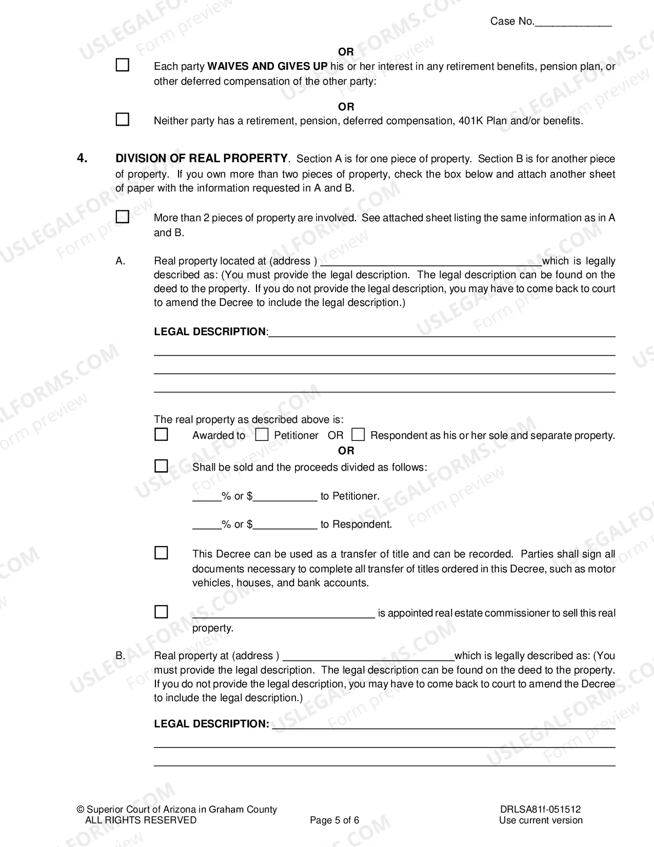 Preview Final Order for Legal Separation without Minor Children
