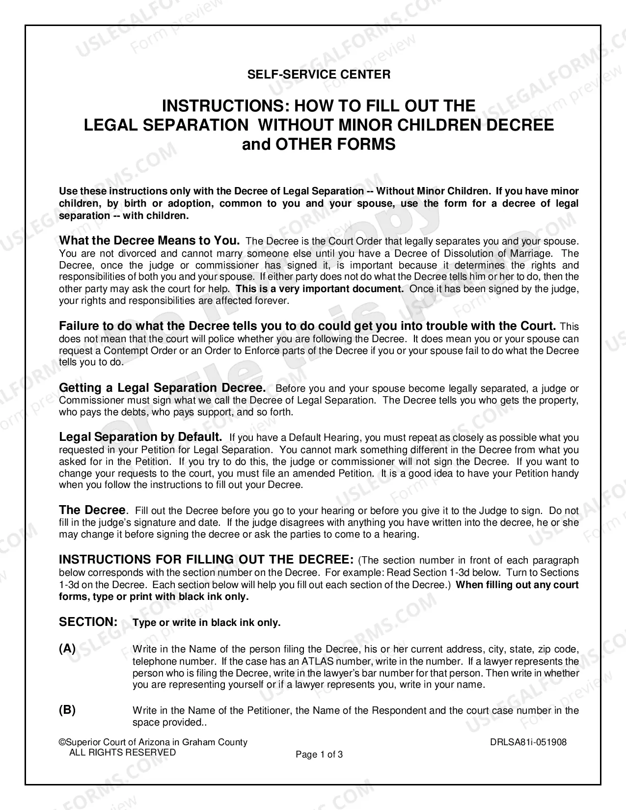 Preview Final Order for Legal Separation without Minor Children