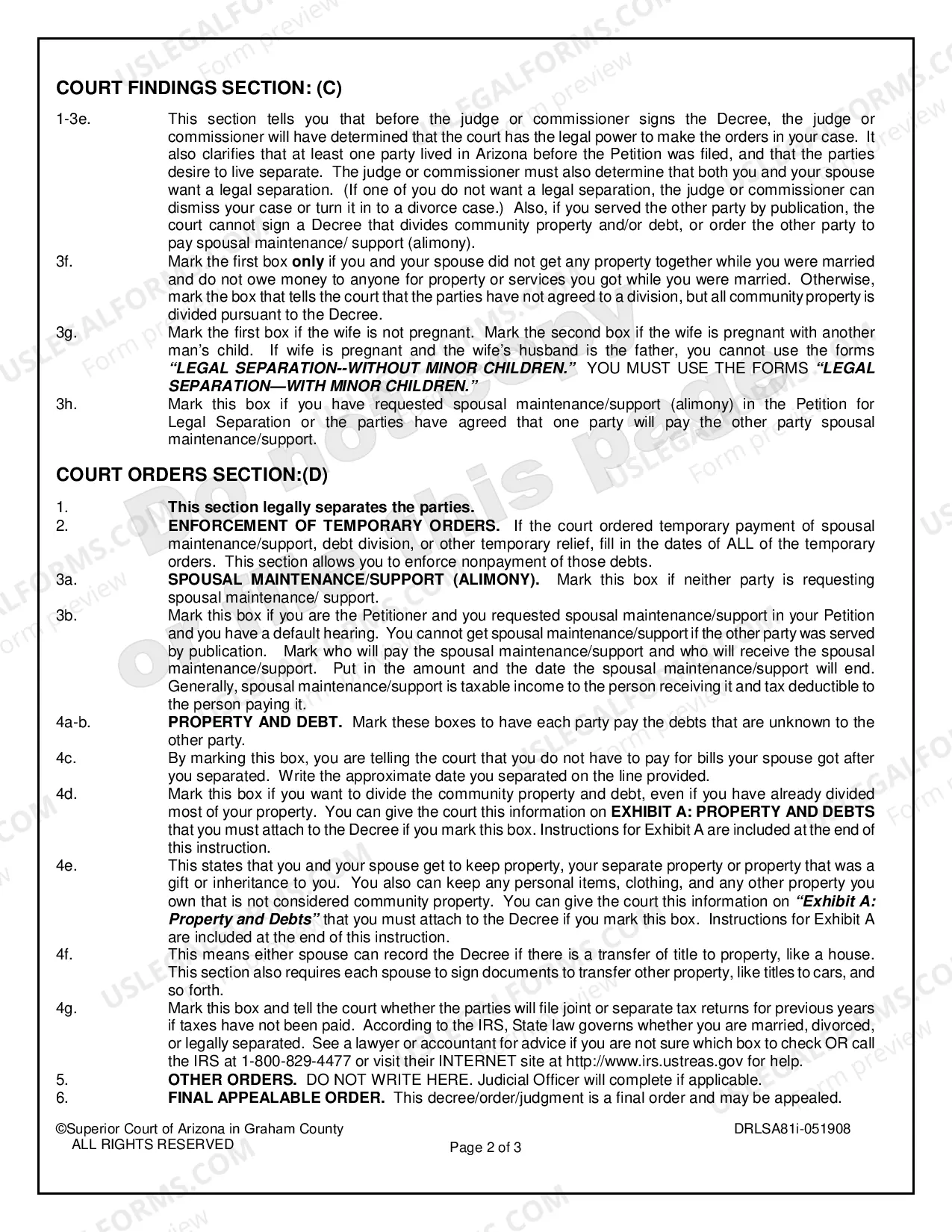 Preview Final Order for Legal Separation without Minor Children