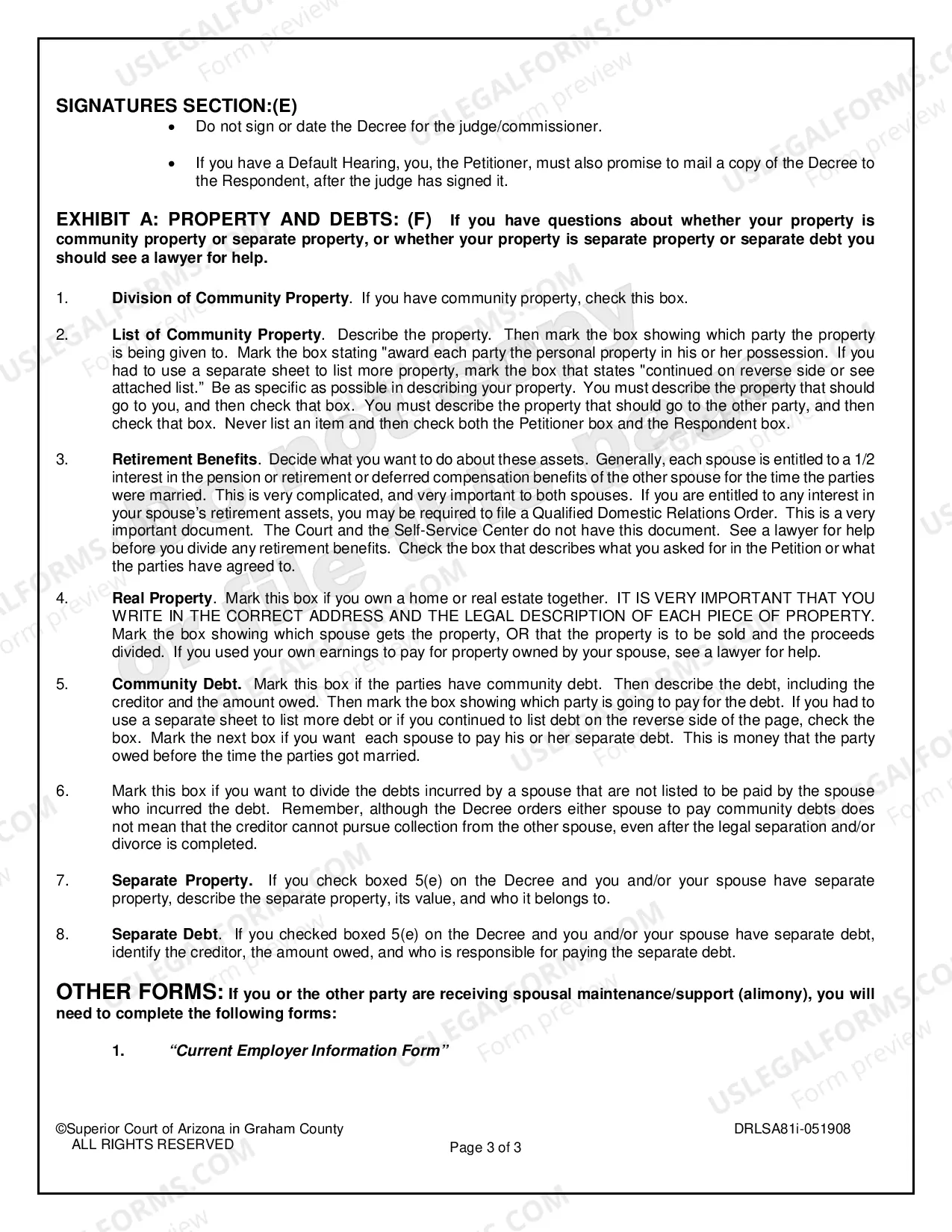 Preview Final Order for Legal Separation without Minor Children
