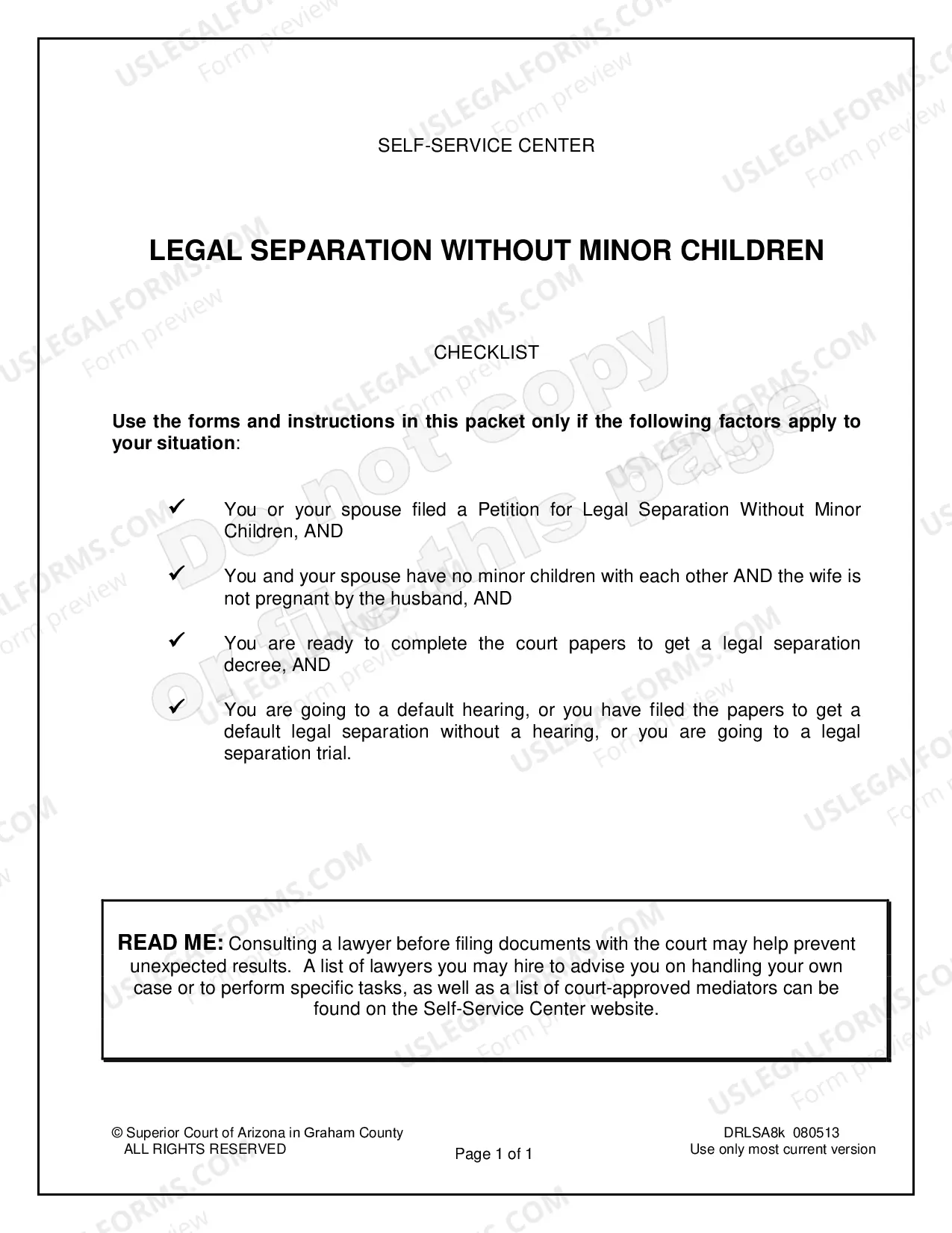 Preview Final Order for Legal Separation without Minor Children