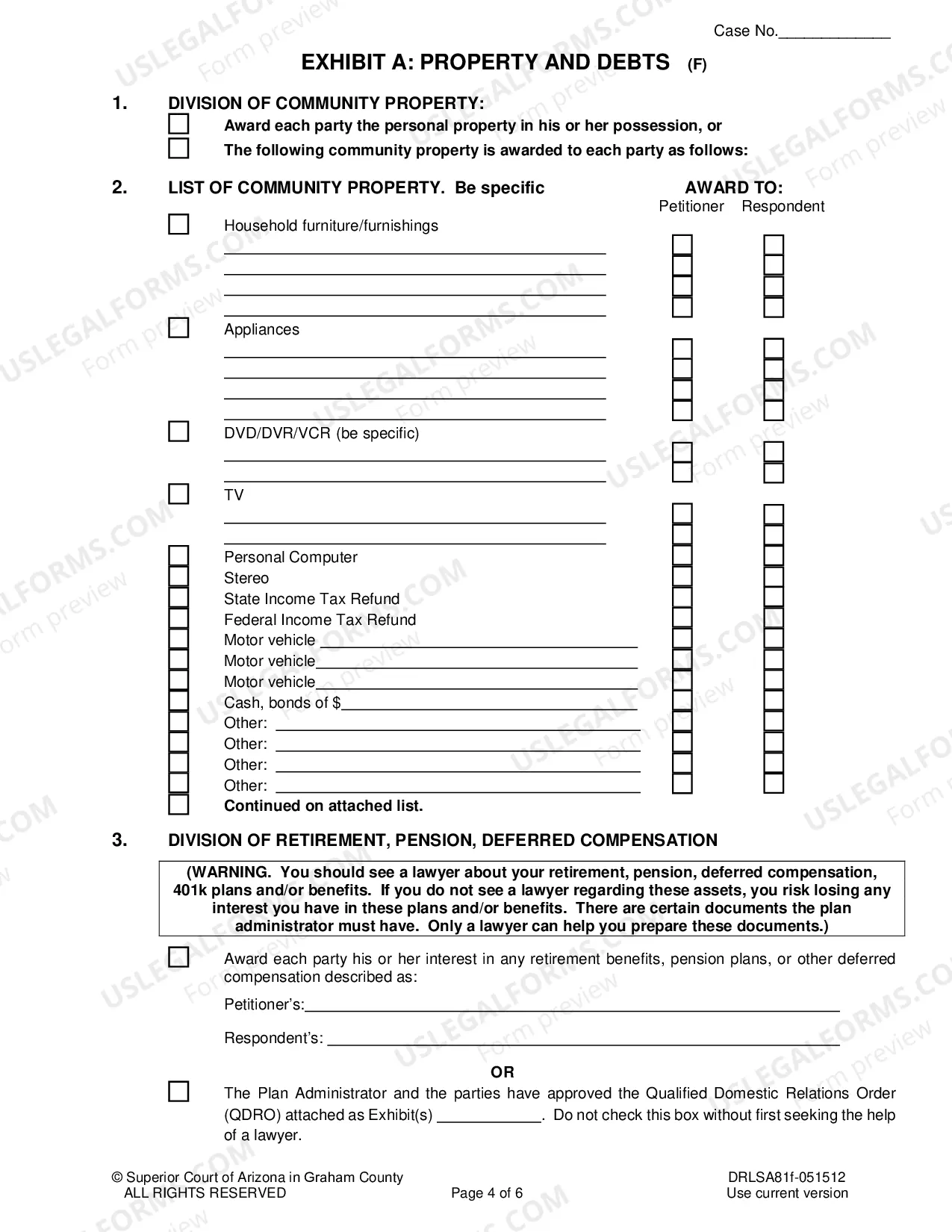 Preview Final Order for Legal Separation without Minor Children