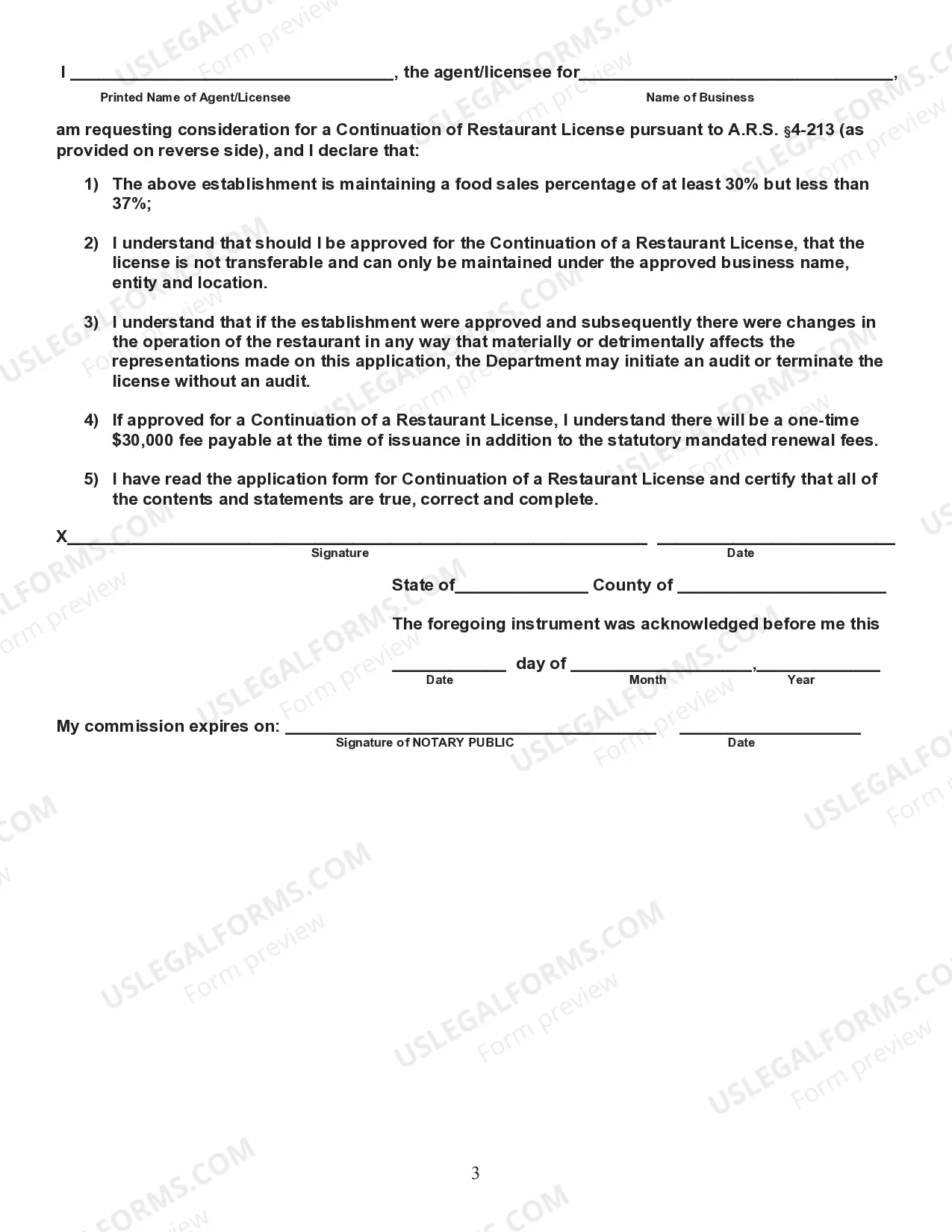 Preview Request For Approval For Continuation Of Restaurant License