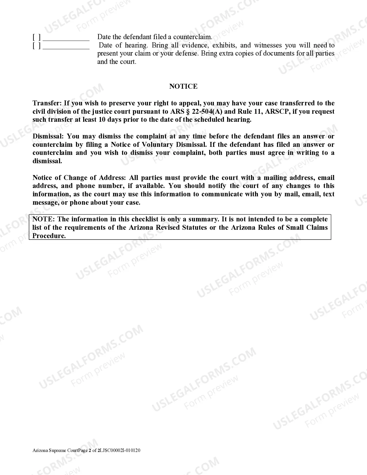 Preview Small Claims Checklist for Plaintiff