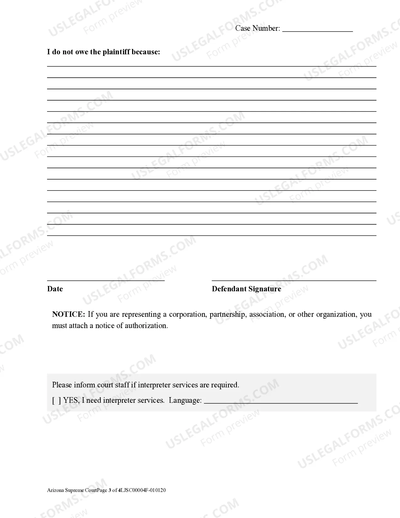 Preview Small Claims Answer