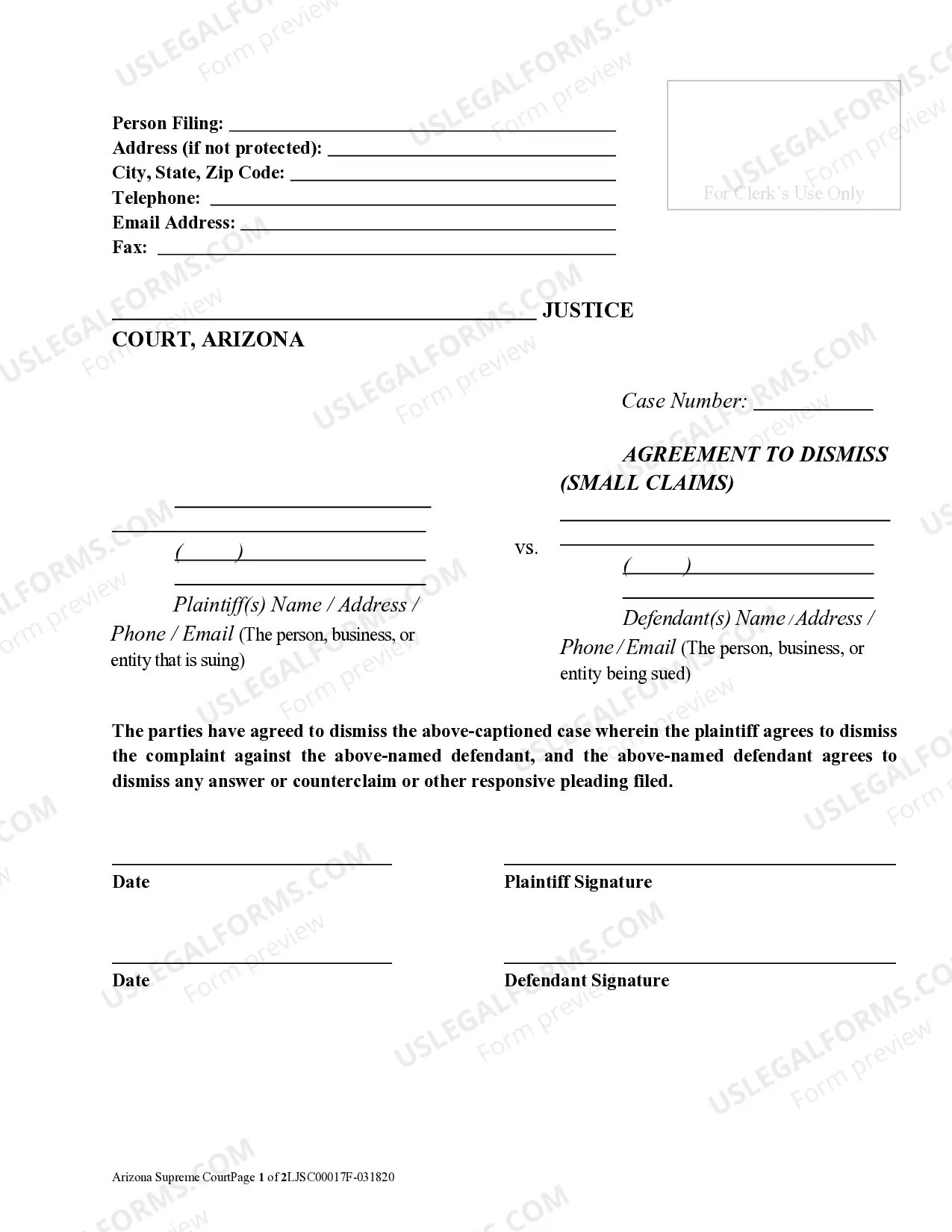 Preview Small Claims Agreement to Dismiss