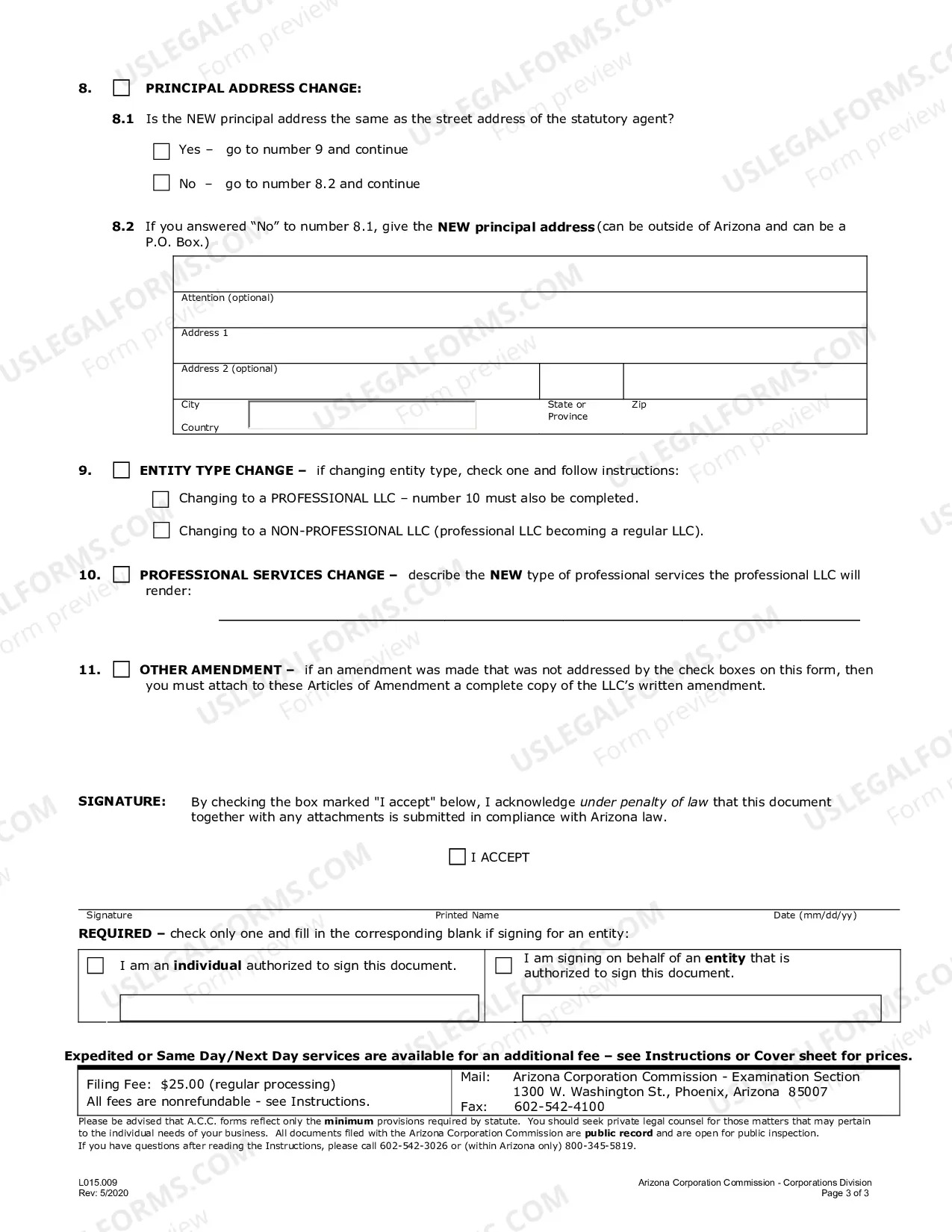 Preview Articles Of Amendment (Domestic LLC)