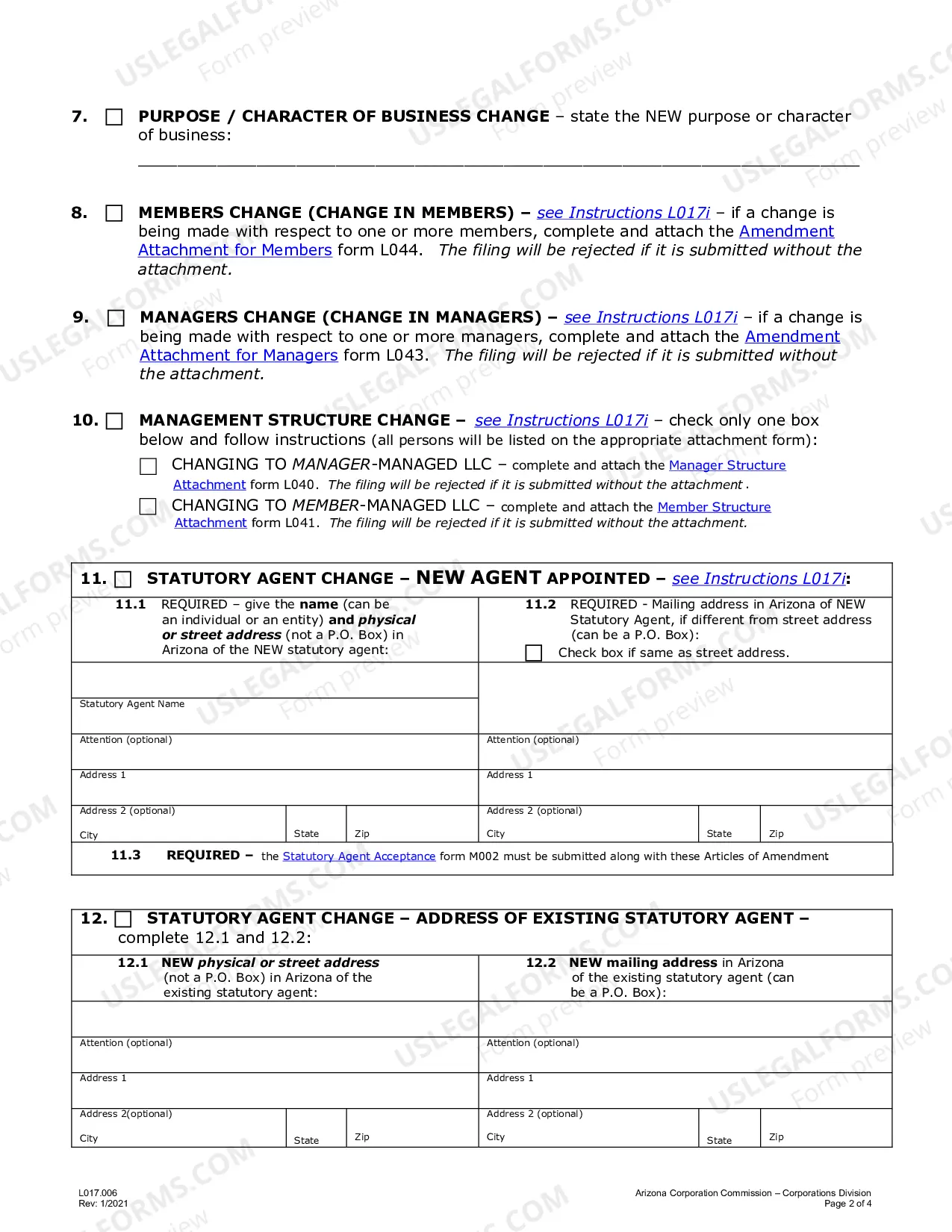 Preview Articles Of Amendment (Foreign LLC)