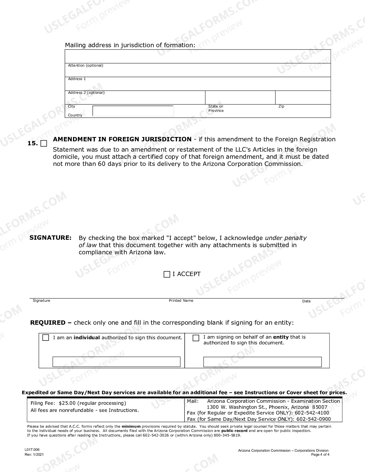 Preview Articles of Amendment to Application for Registration