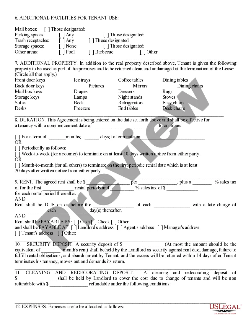 Preview Apt or Residential Lease