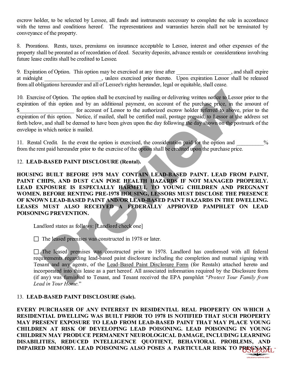 page 1 Lease with Option to Purchase - Lease or Rent to Own preview