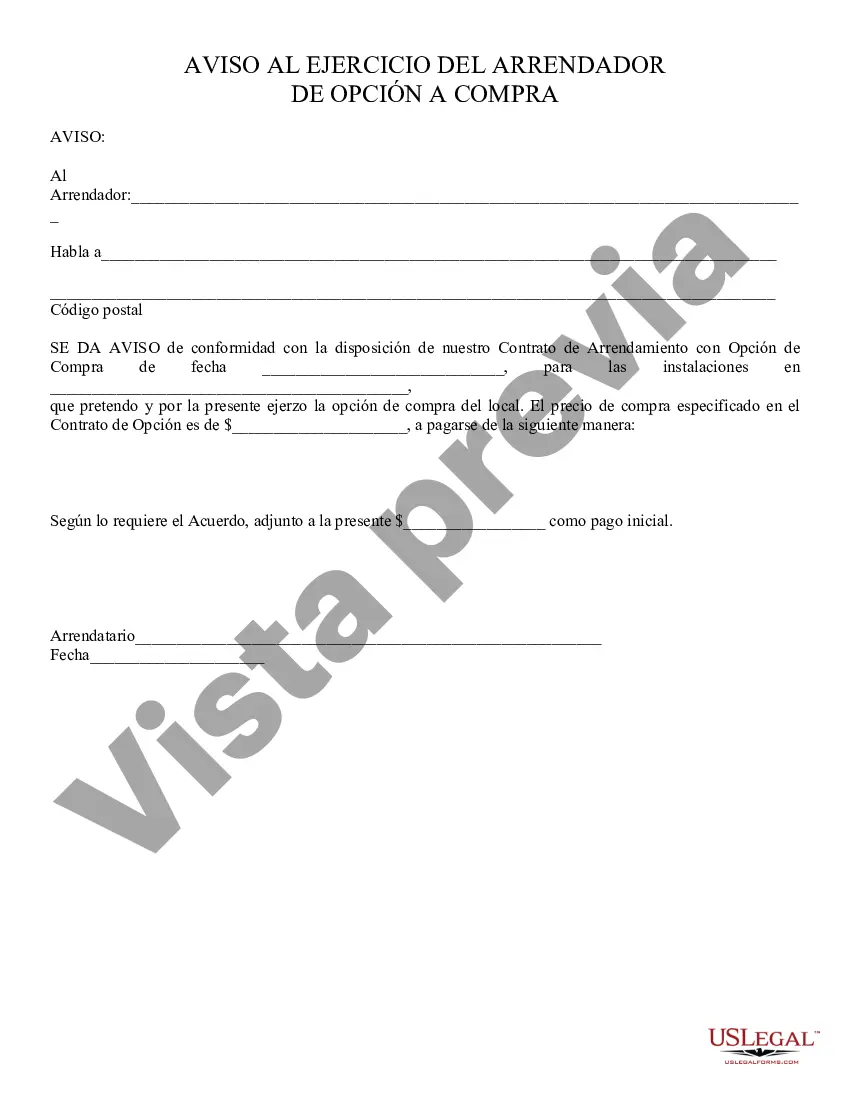 Preview Aviso al arrendador sobre el ejercicio de la opción de compra