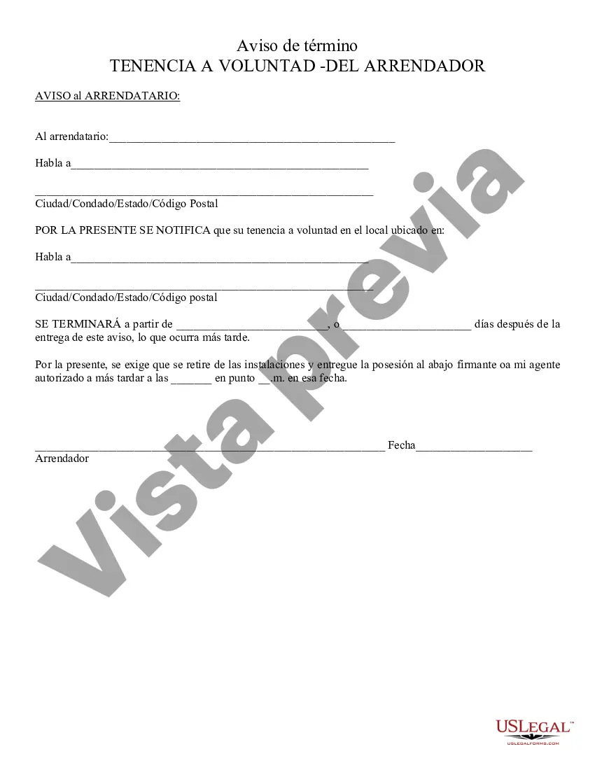 Preview Rescisión del arrendamiento a voluntad por parte del arrendador