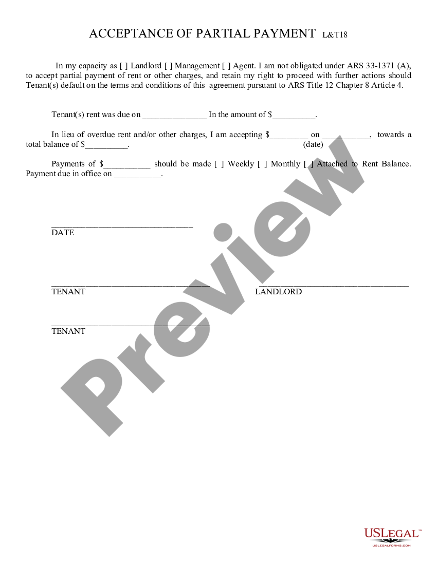 form Partial Payment Acceptance and Promissory Note for Rent Arrearages preview