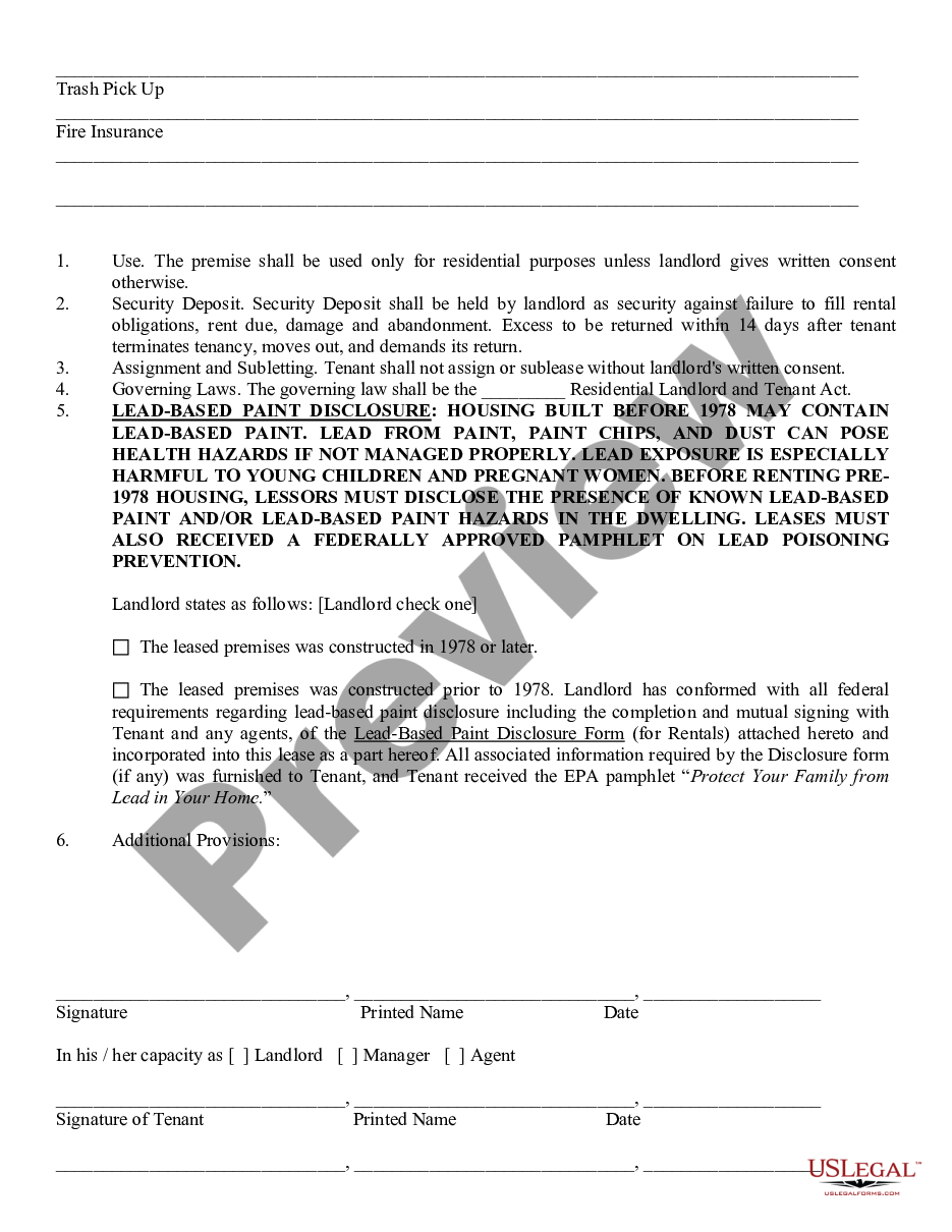 page 1 Residential Lease - Rental - Short Form 1 preview