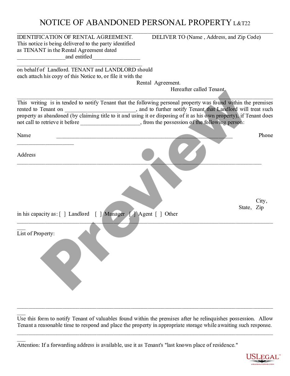 page 0 Notice of Abandoned Personal Property preview