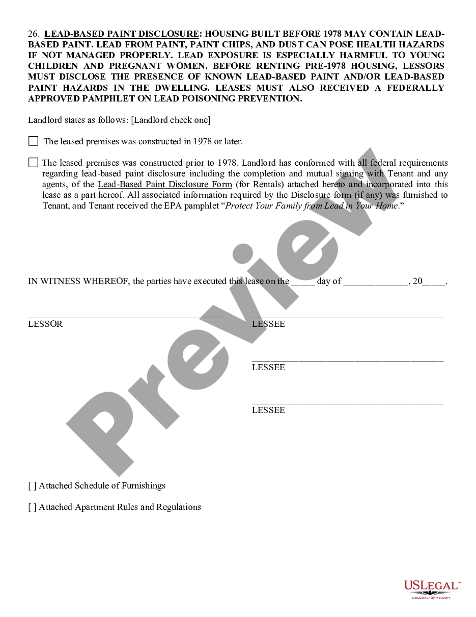 form Lease Apartment, Furnished preview