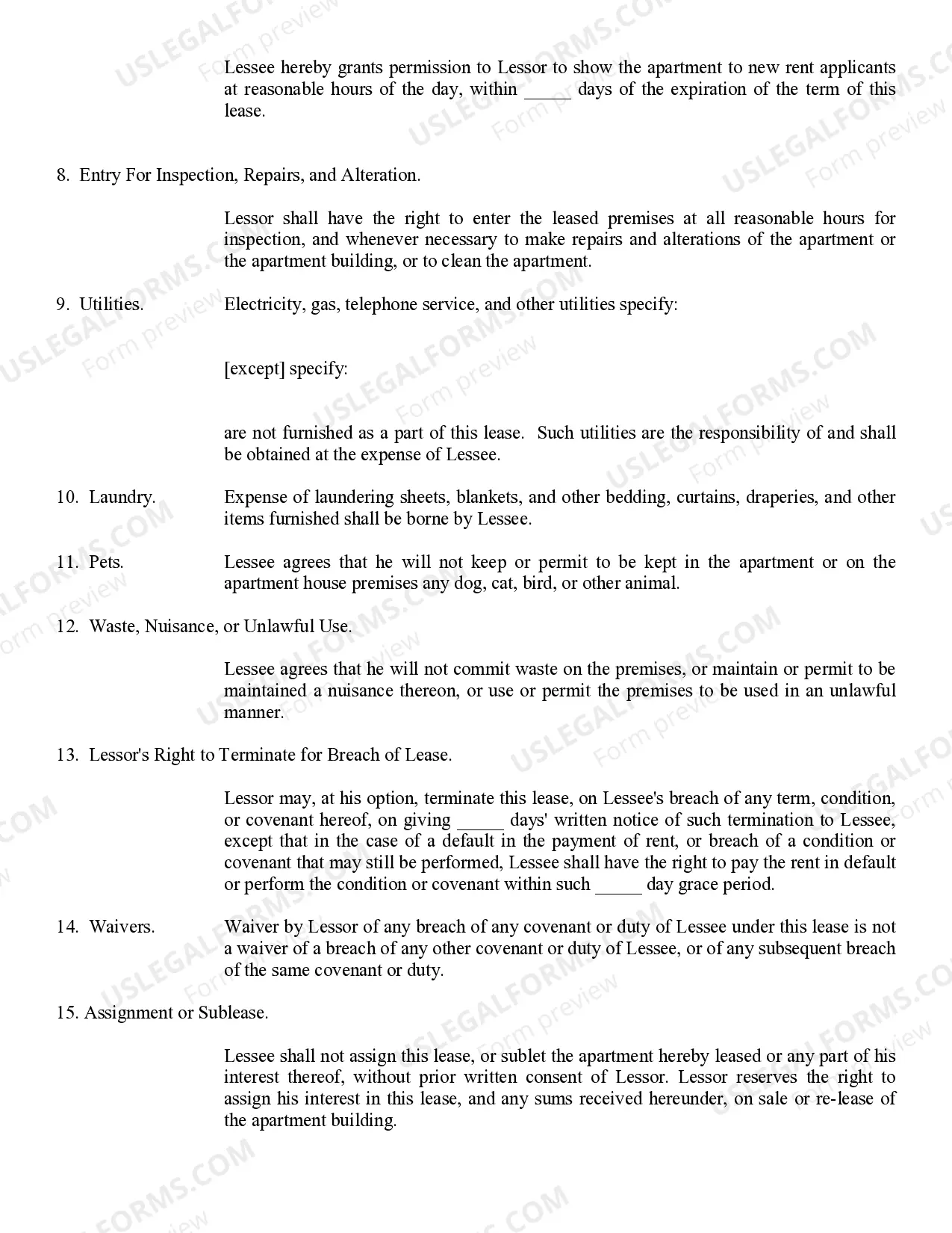 Preview Lease Apartment, Furnished