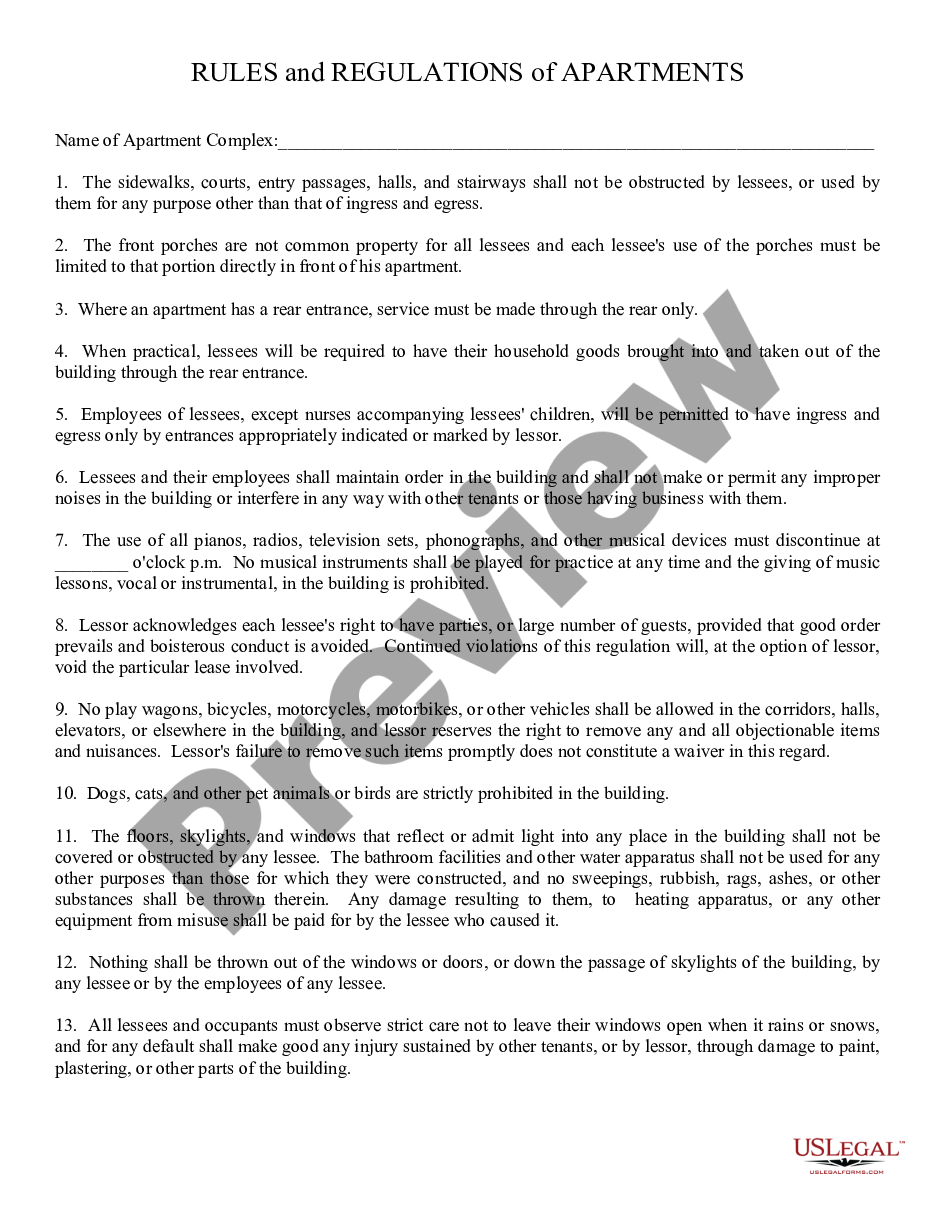 page 0 Apartment Rules preview