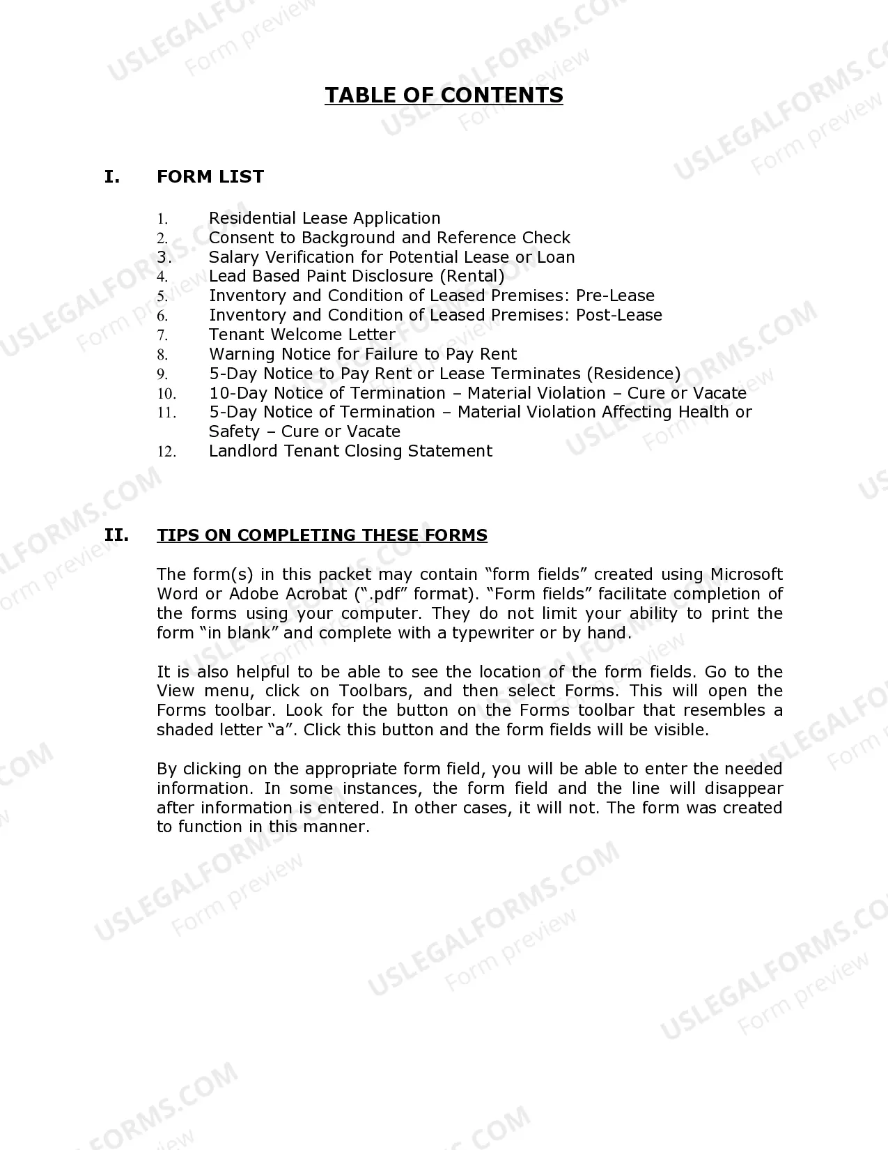 Preview Arizona Supplemental Residential Lease Forms Package