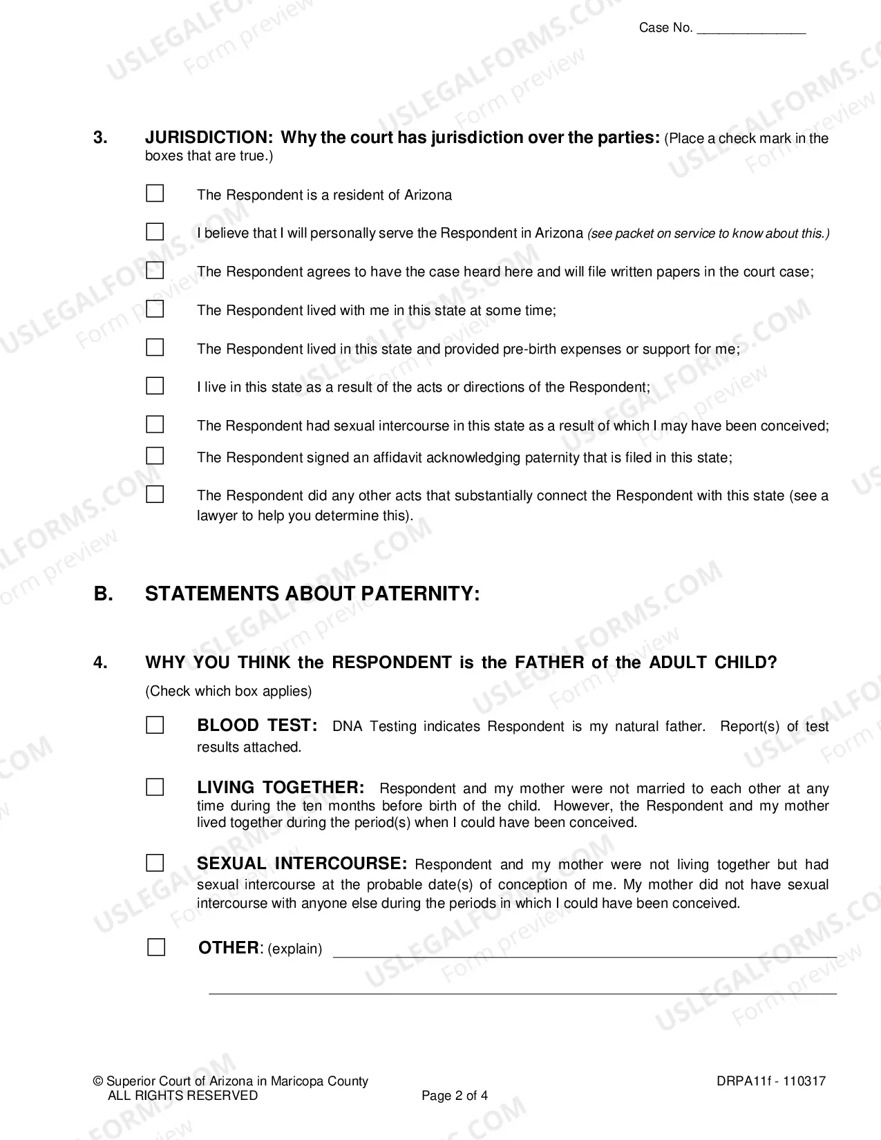Preview Maricopa County - Petition for Paternity for an Adult Child