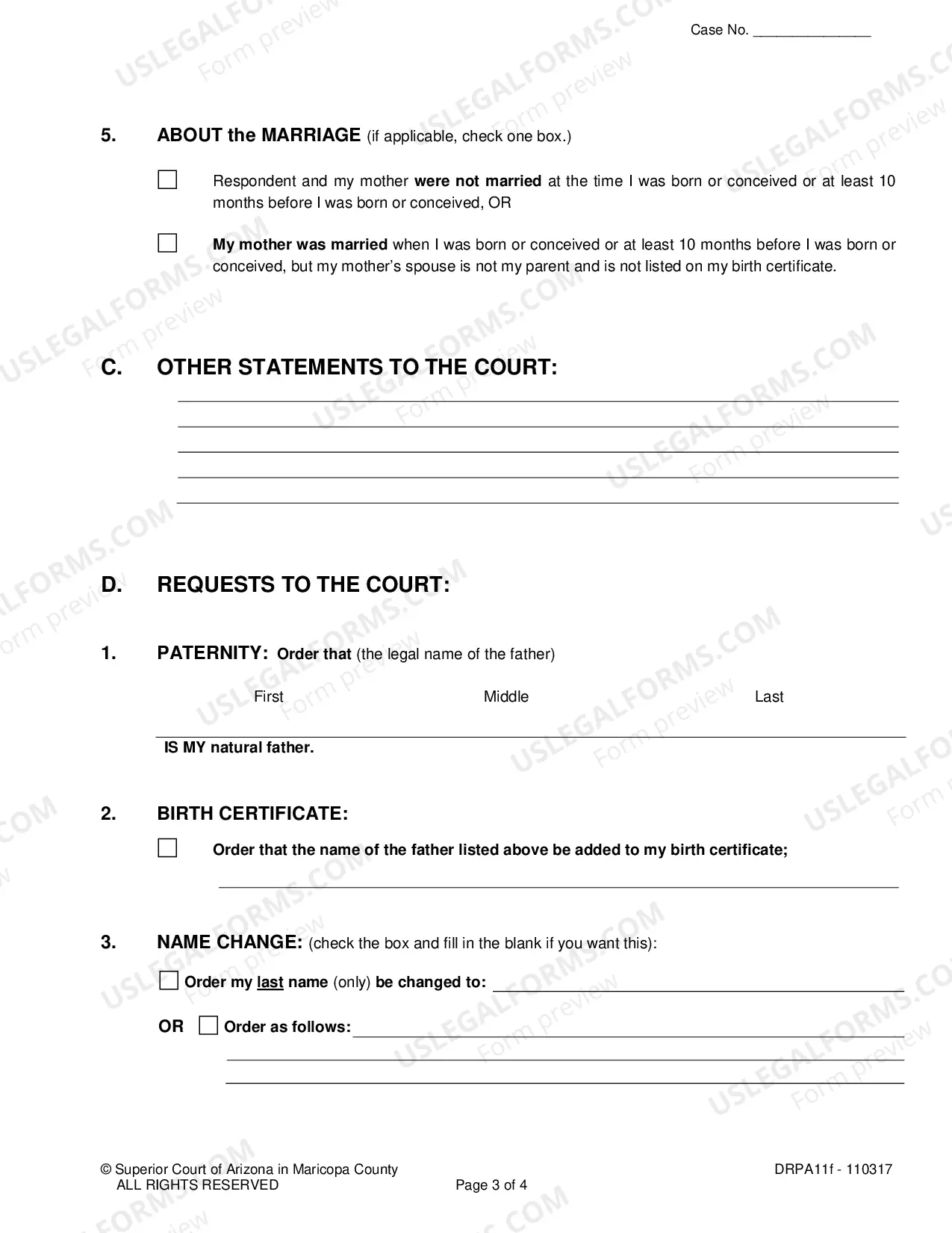 Preview Maricopa County - Petition for Paternity for an Adult Child