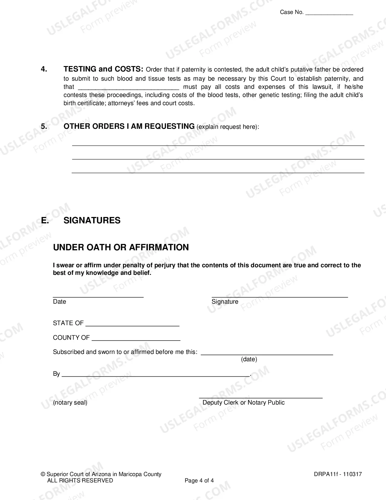 Preview Maricopa County - Petition for Paternity for an Adult Child