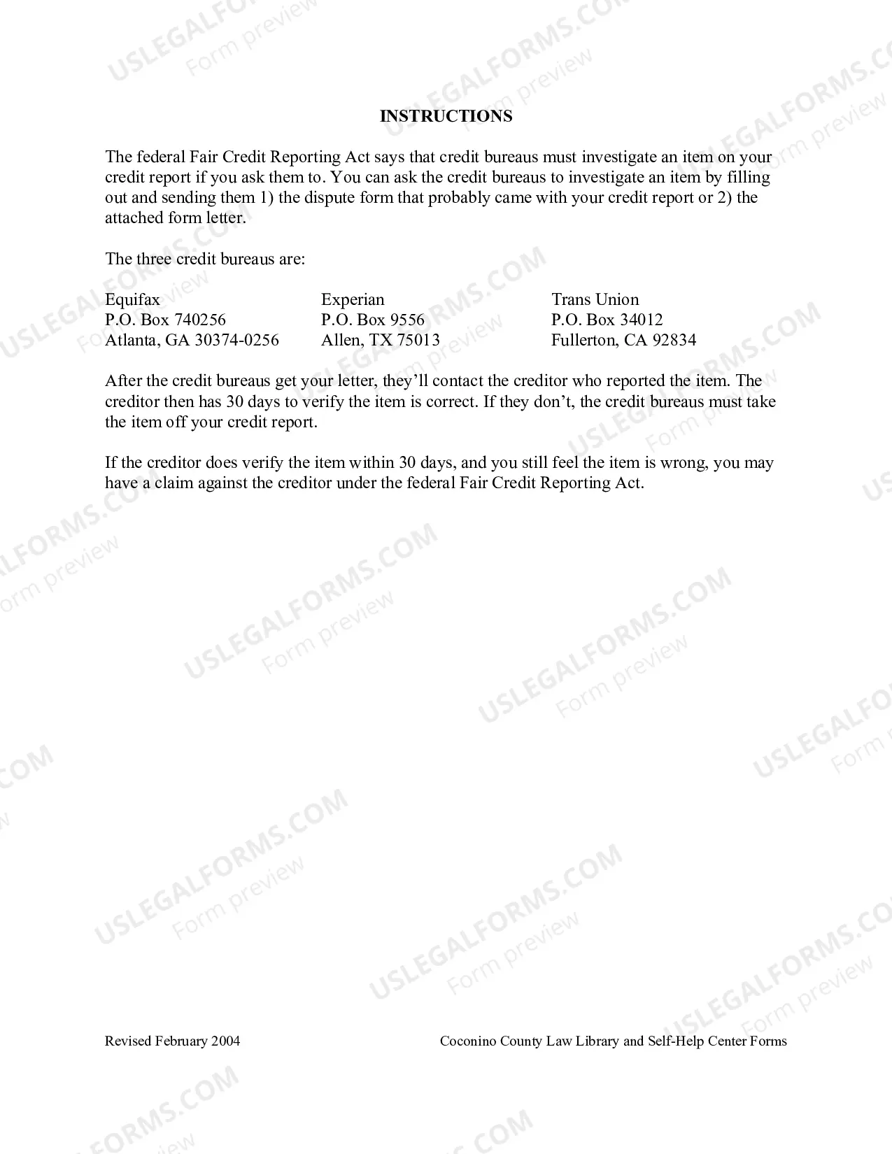 Preview Form To Dispute Item On Credit Report