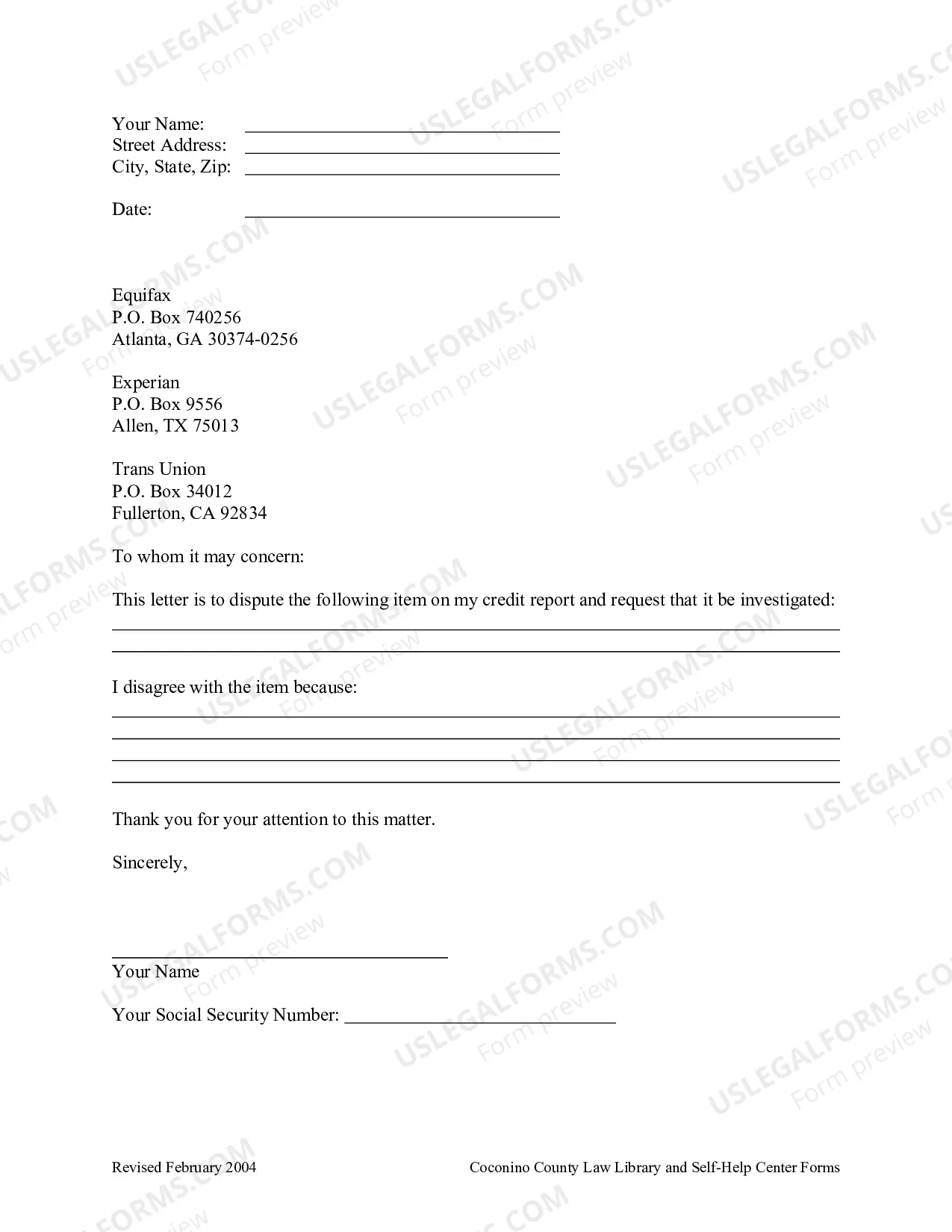 Preview Form To Dispute Item On Credit Report